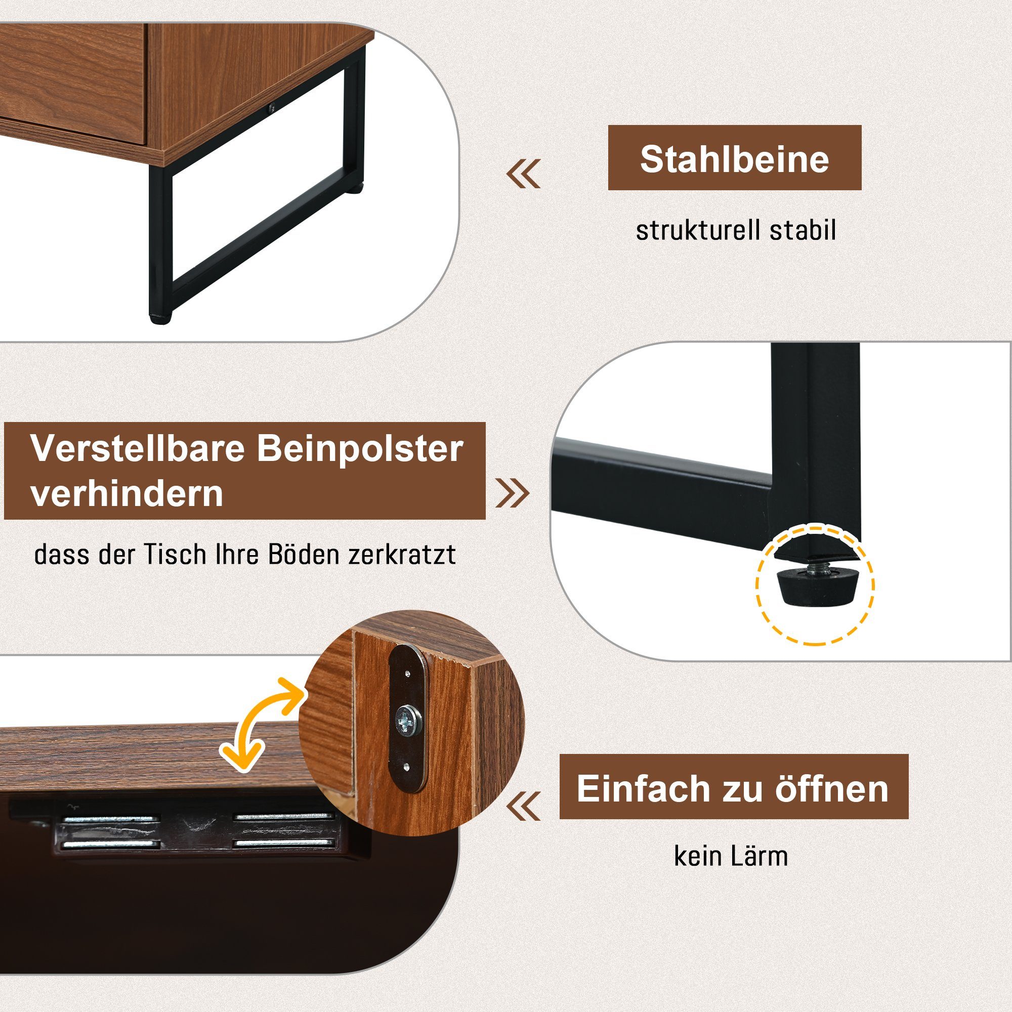 REDOM Sideboard Kommode Mehrzweckschrank (mit 2 Rattan verzierten Türen und 2 Schubladen Kommode Küchenschrank), Highboard mit Metallgriffe