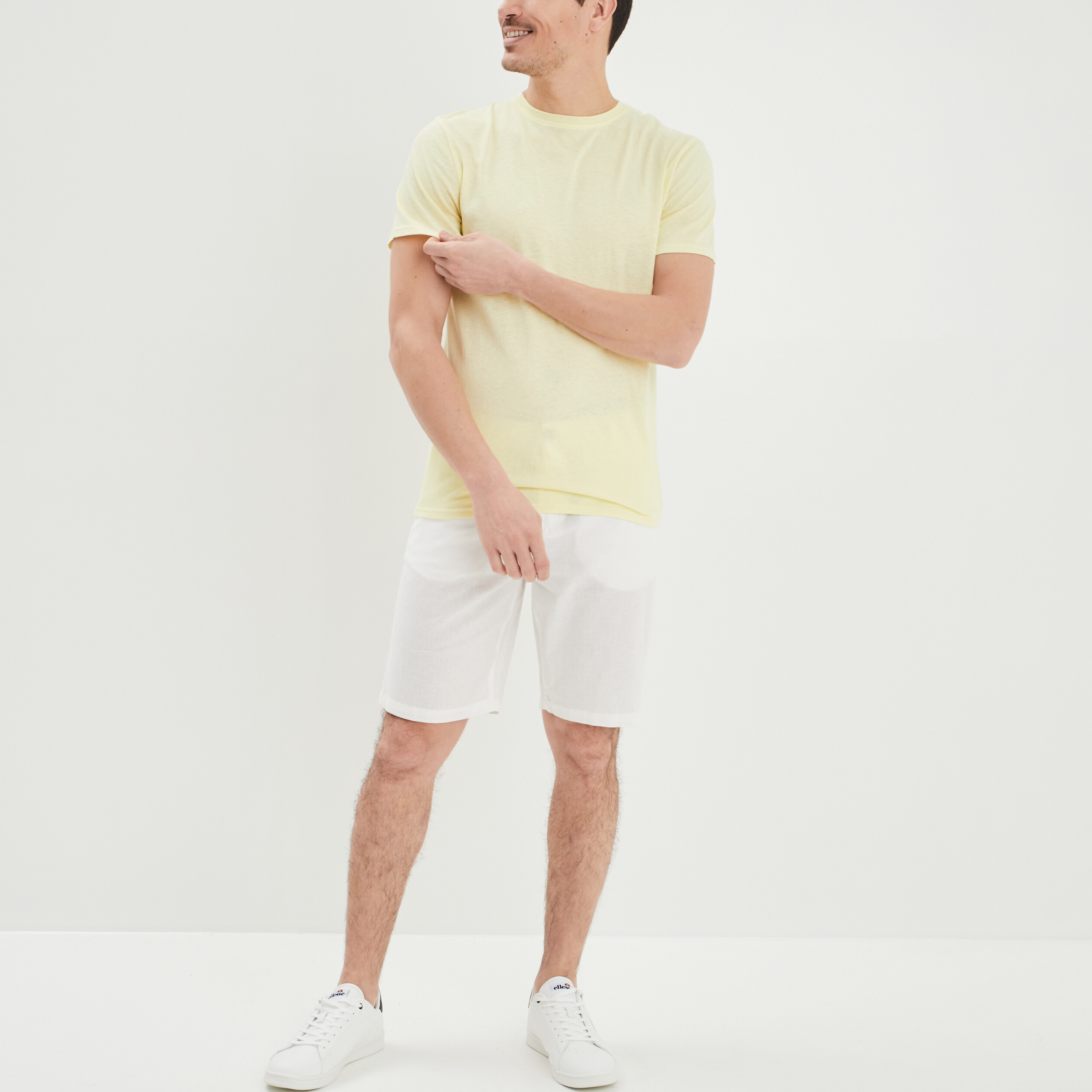 Short chino droit lin majoritaire blanc homme | La Halle
