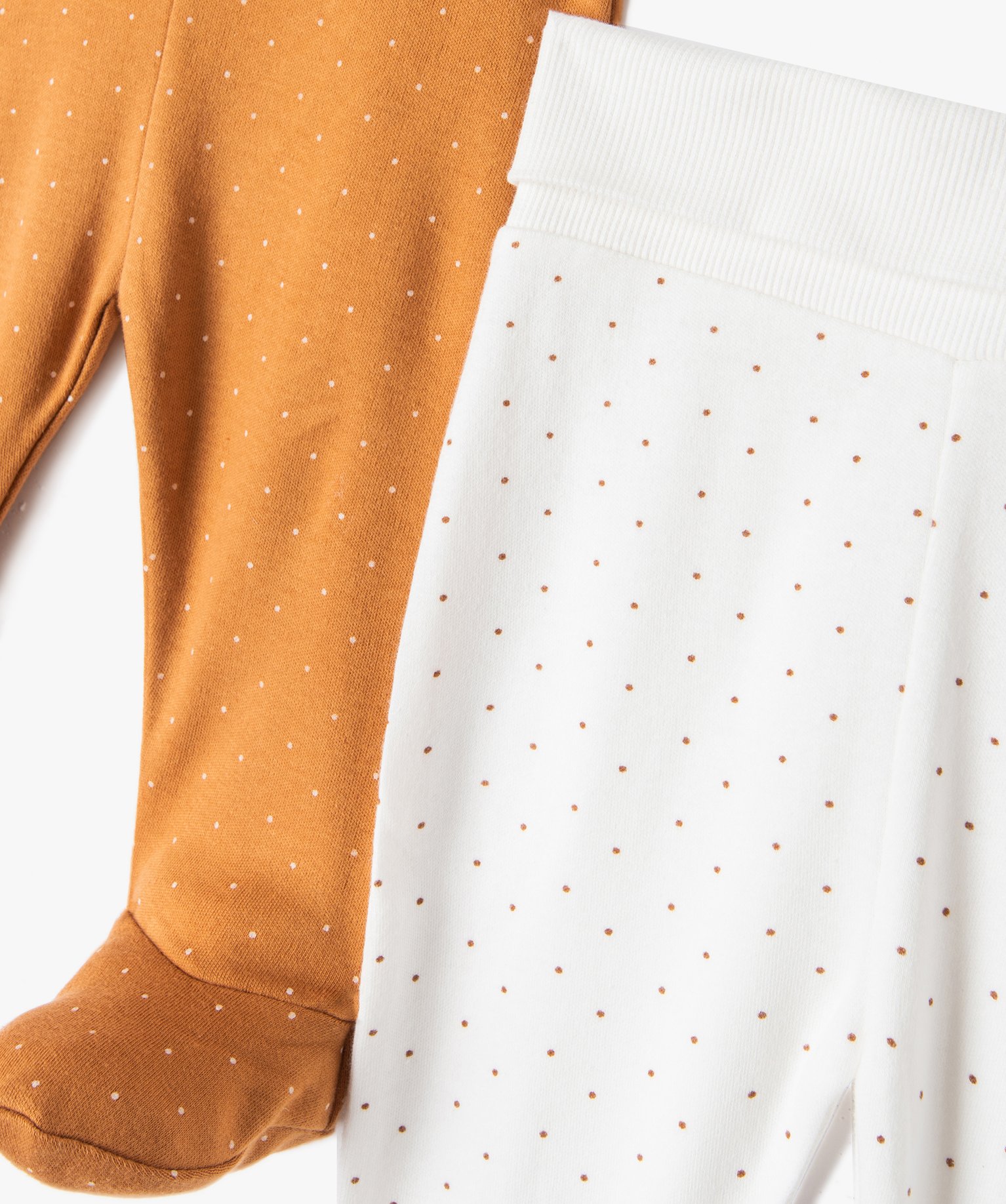 Pantalon bébé en maille souple imprimée pois avec pieds (... ecru | GEMO