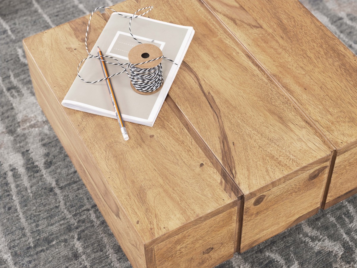 Wohnling Beistelltisch Massivholz Akazie Wohnzimmertisch 44 x 44 x 30 cm Couchtisch Massiv Landhaus Cube quadratisch
