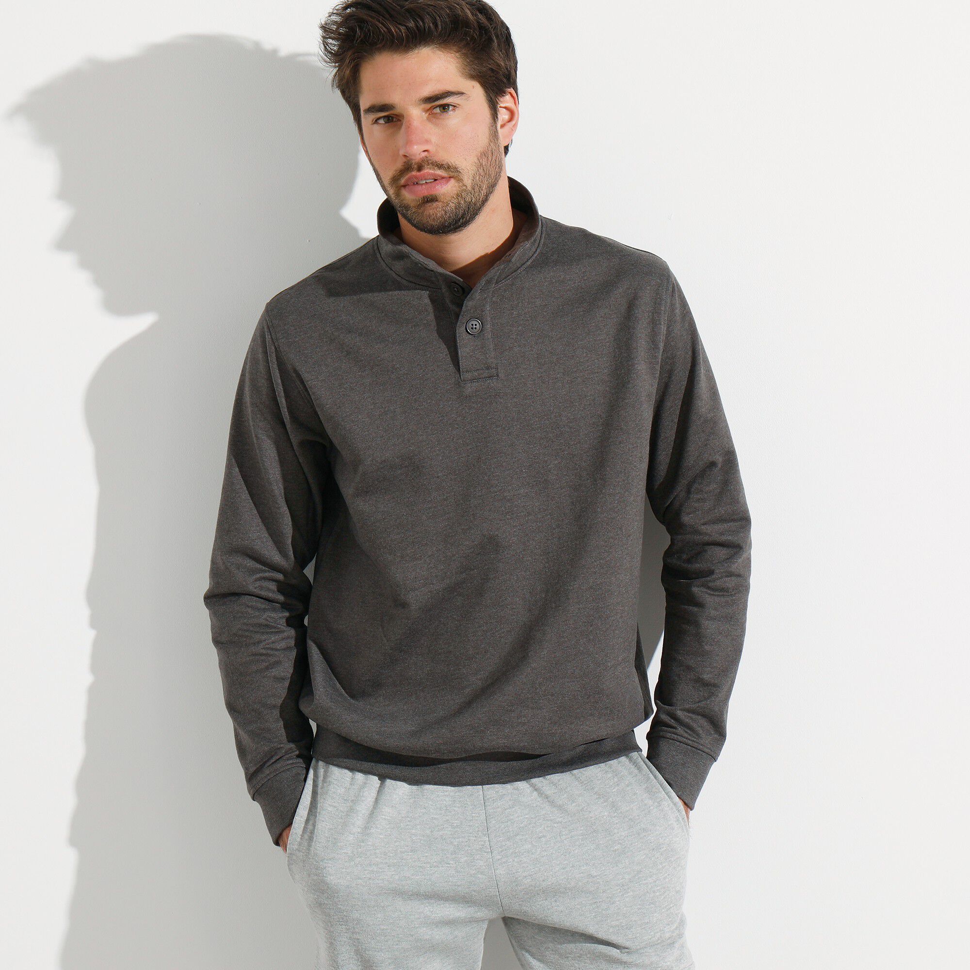 Sweat col montant boutonné en molleton