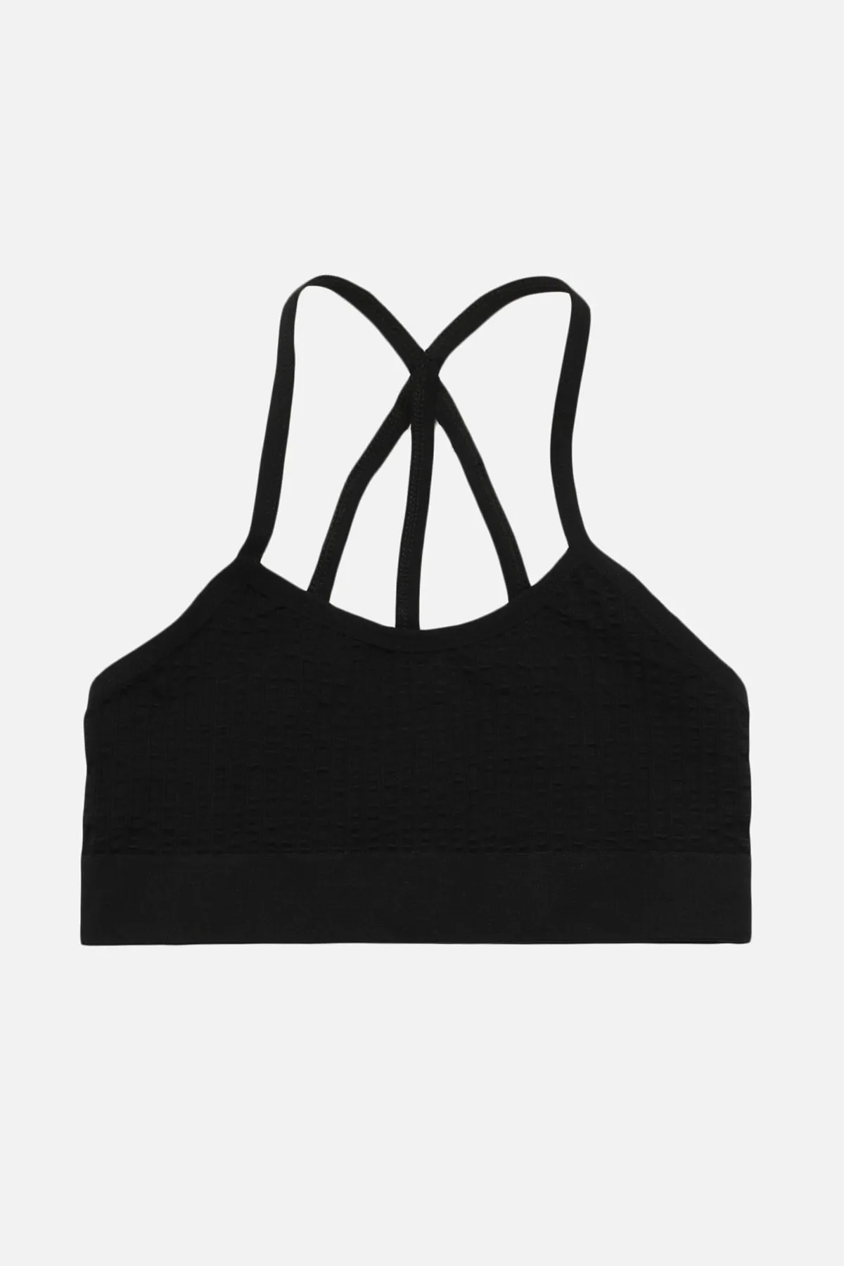 Trendyol Collection  Schwarzer nahtloser/nahtloser, leichter, unterstützter/styling-gestrickter Sport-BH mit String-Trägern auf der Rückseite TWOSS22SS0008