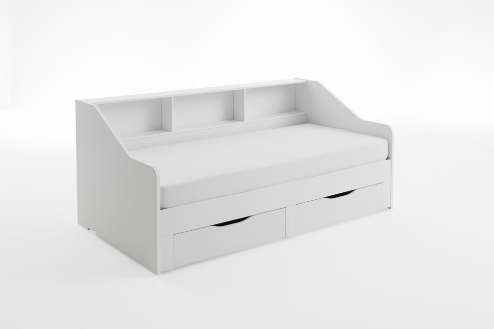 Relita Funktionsbett RENE von 90 auf 180 x 200 cm ausziehbar, mit 2 Schubladen & Regal, weiß