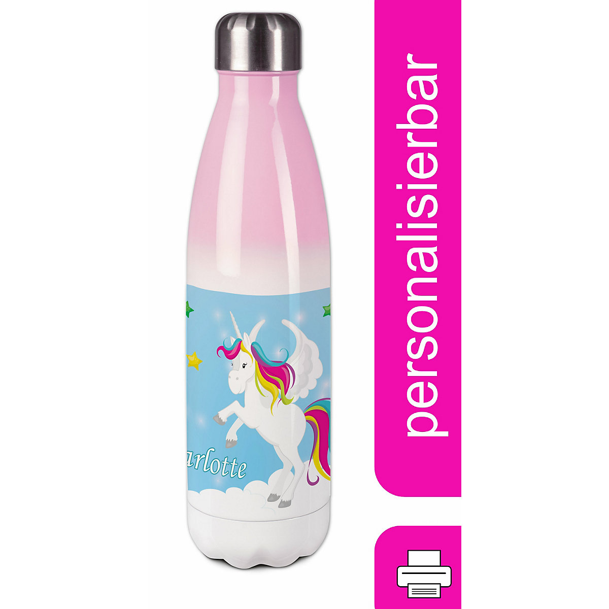 Edelstahl Kinder Thermoflasche / Trinkflasche bunt Pegasus Farbe blau Spülmaschinenfest, Auslaufsicher, Bruchfest, Doppelwandig, Für Heißgetränke geeignet, Mit Deckel, Isoliert