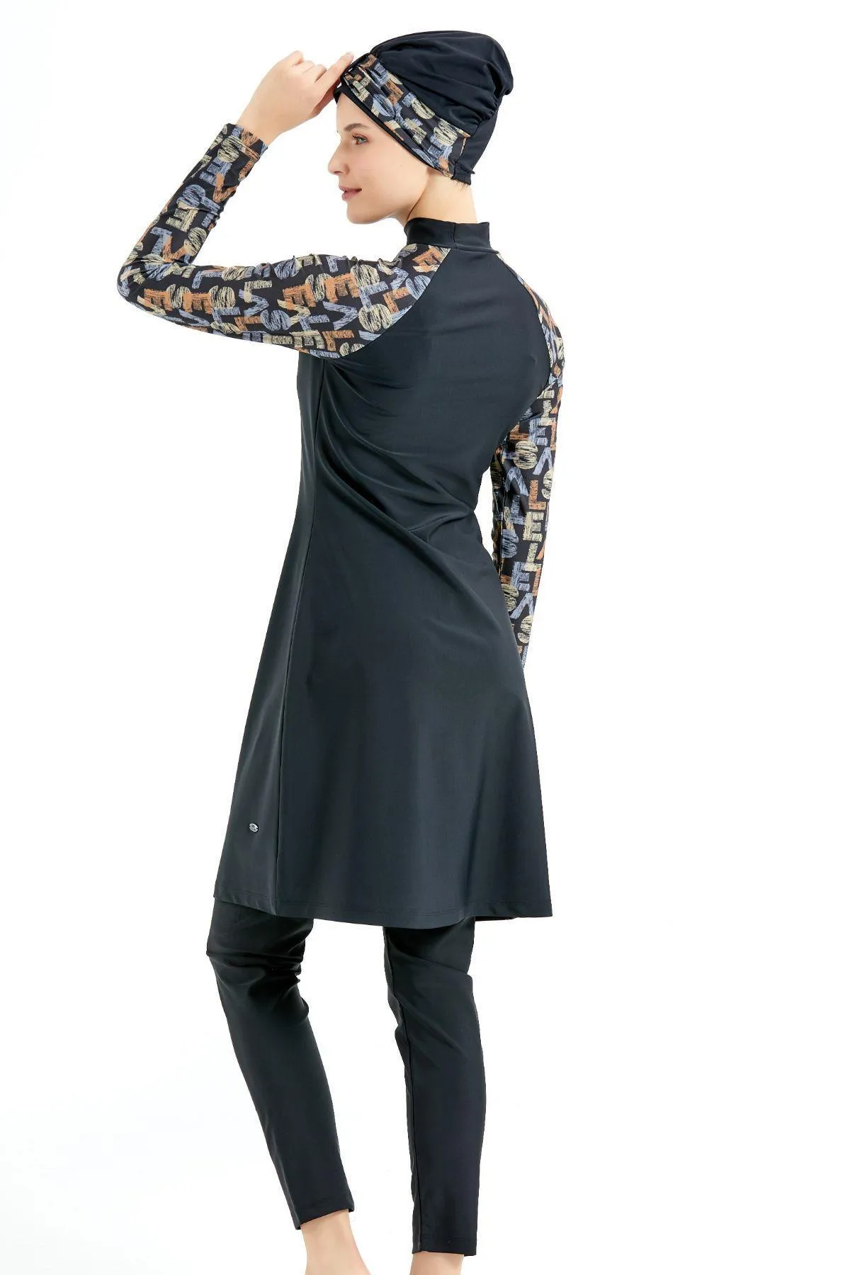 C&City  Vollständig bedeckter 4-teiliger Hijab-Badeanzug C14020 Schwarz/Braun