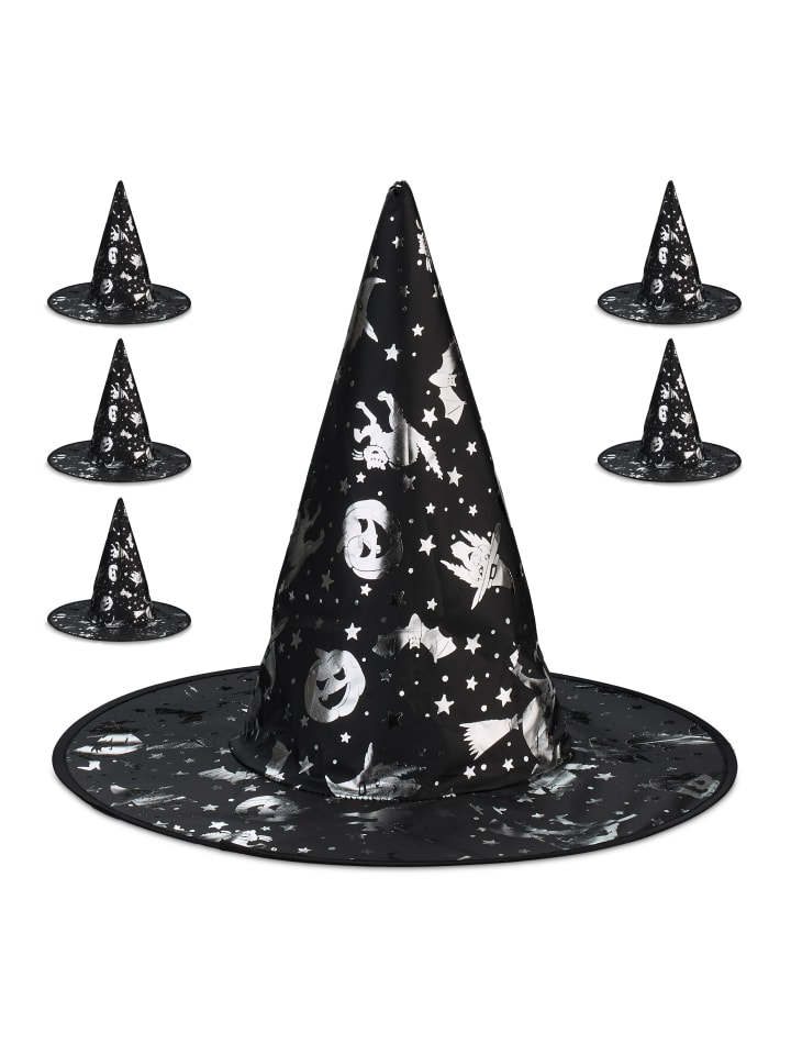 relaxdays 6 x Hexenhut in Schwarz/ Silber günstig kaufen onesize