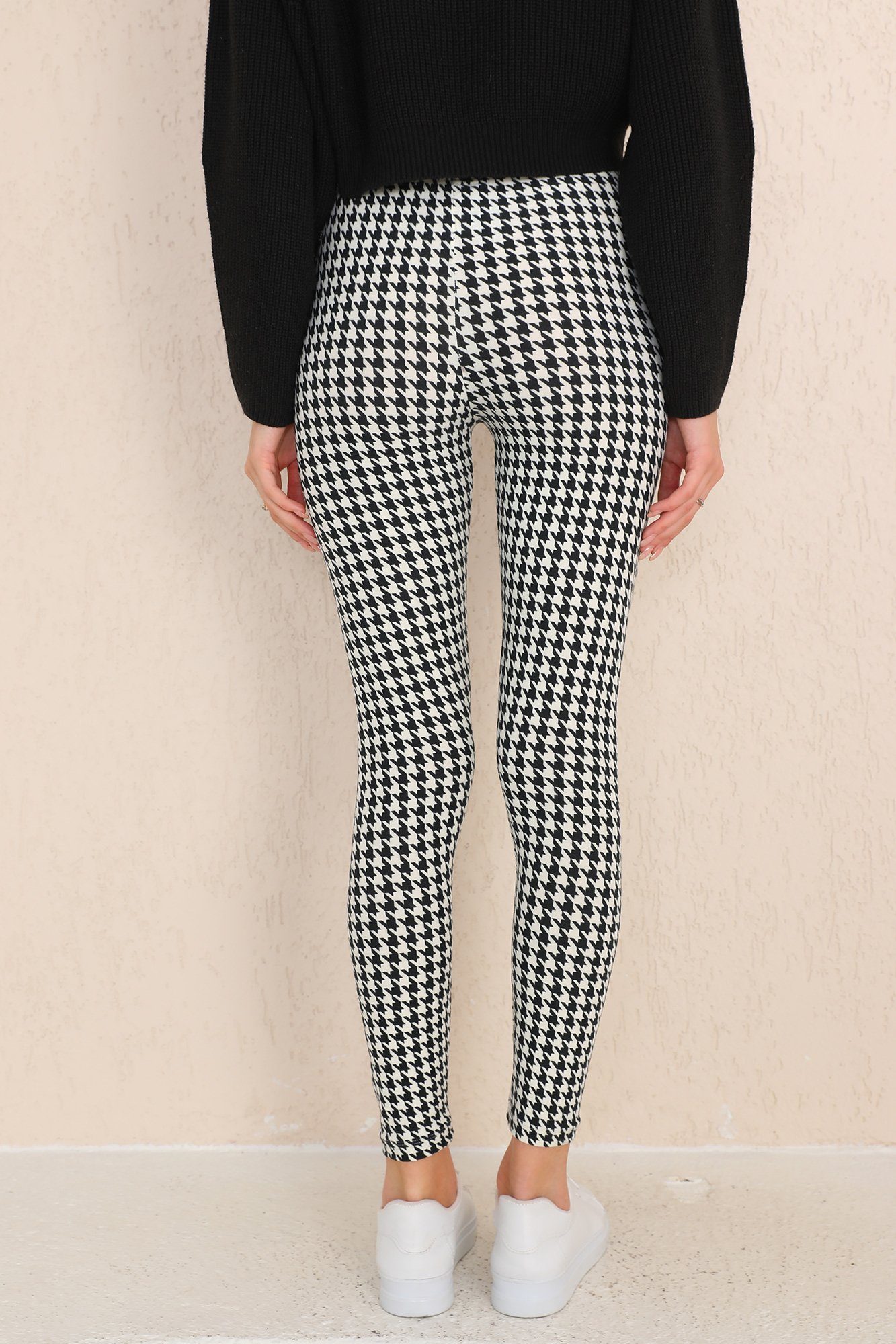 Bongual Leggings mit Hahnentrittmuster samtweich schwarz-weiß