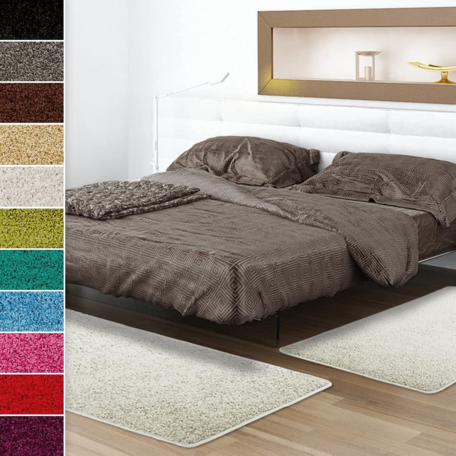 Hochflor-Bettumrandung Sphinx, 11 Farben, Teppichläufer, ideal im Schlafzimmer casa pura, Höhe 9 mm, (3-tlg), Shaggy