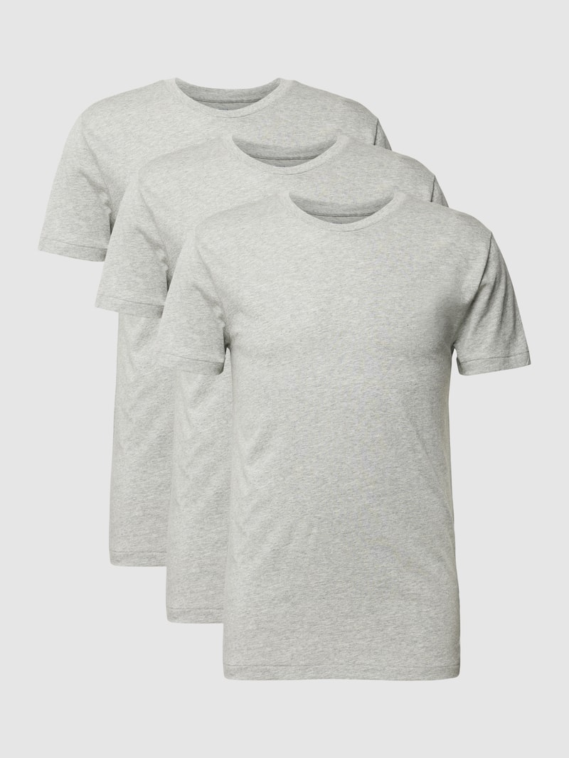 T-shirt Set mit Label-Stitching Modell 'Crew' in mittelgrau meliert