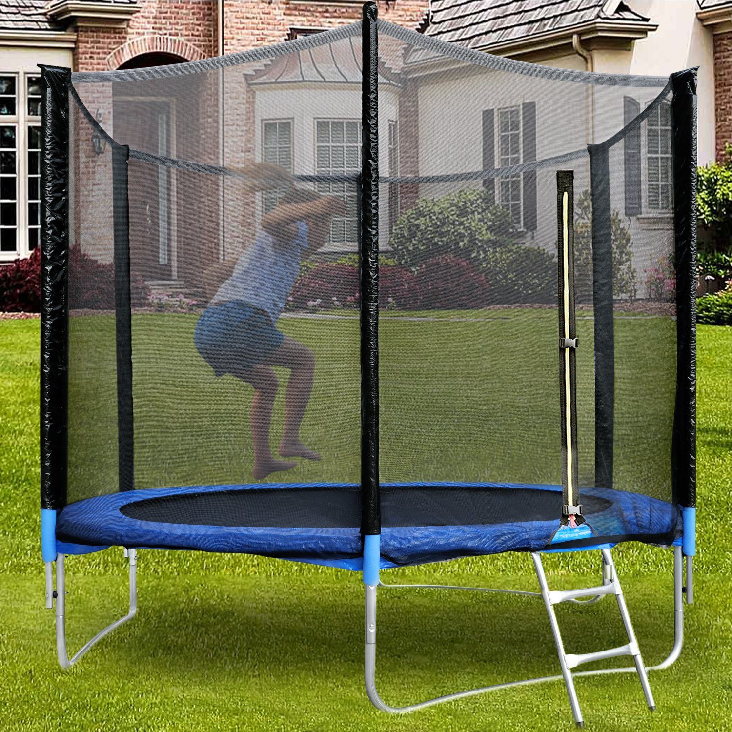 HomeMiYN Gartentrampolin Trampolin Outdoor Ø183/244/305/366cm Sicherheitsnetz Kindertrampolin, Schutzrand schwarz,mit sicherheisnetz