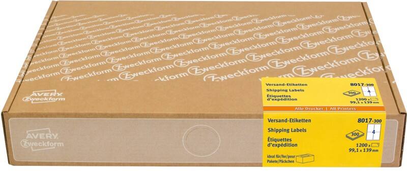AVERY Zweckform Adressetiketten 8017-300 DIN A4 Weiß 99,1 x 143,5 mm 300 Blatt à 4 Etiketten