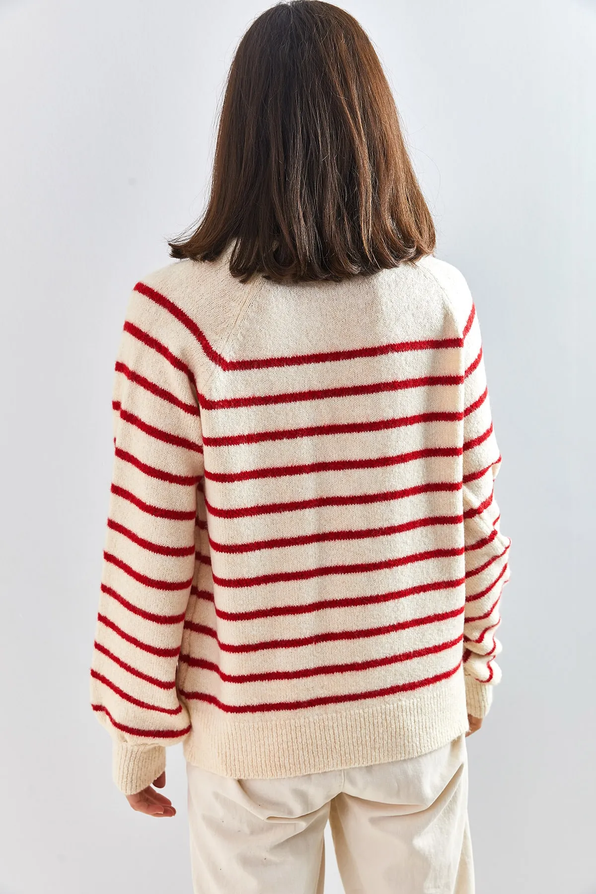 Bianco Lucci  Gestreifter Strickpullover mit Rollkragen und geknöpftem Kragen für Damen