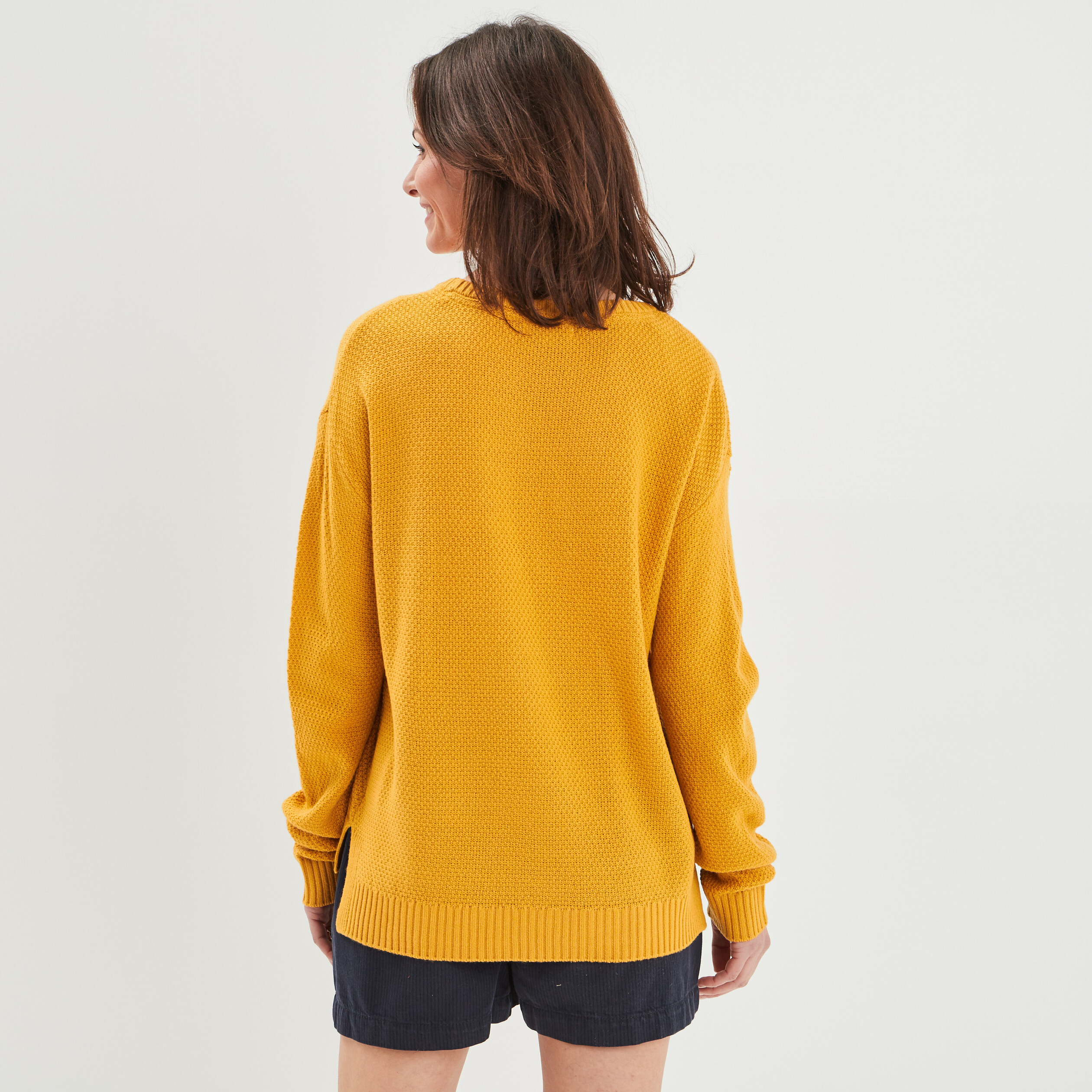 Pull col rond jaune moutarde femme | La Halle