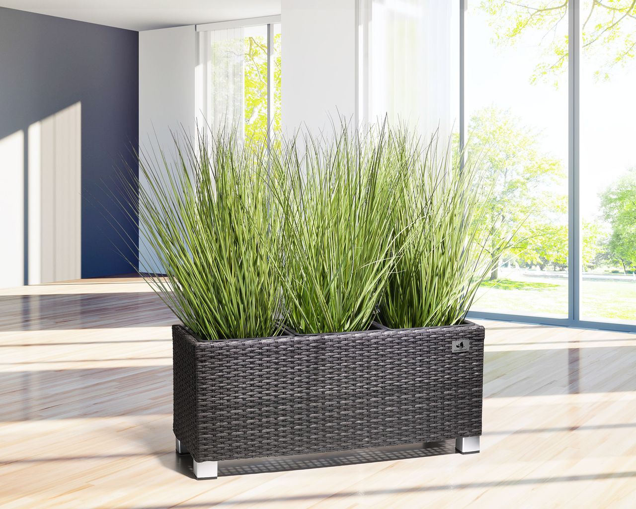 Weles Pflanzkübel Polyrattan 78 x 27 x 34 cm, für Innen und Außen, Kunststoffeinsatz, anthrazit