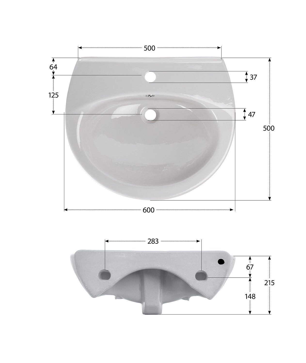 aquaSu Waschbecken (Hänge-Waschtisch oder Aufsatz-Waschtisch, 1-St., Waschbecken mit Überlauflaufschutz), 60 cm, Keramik, Manhattan-Grau, Überlaufschutz, 561341