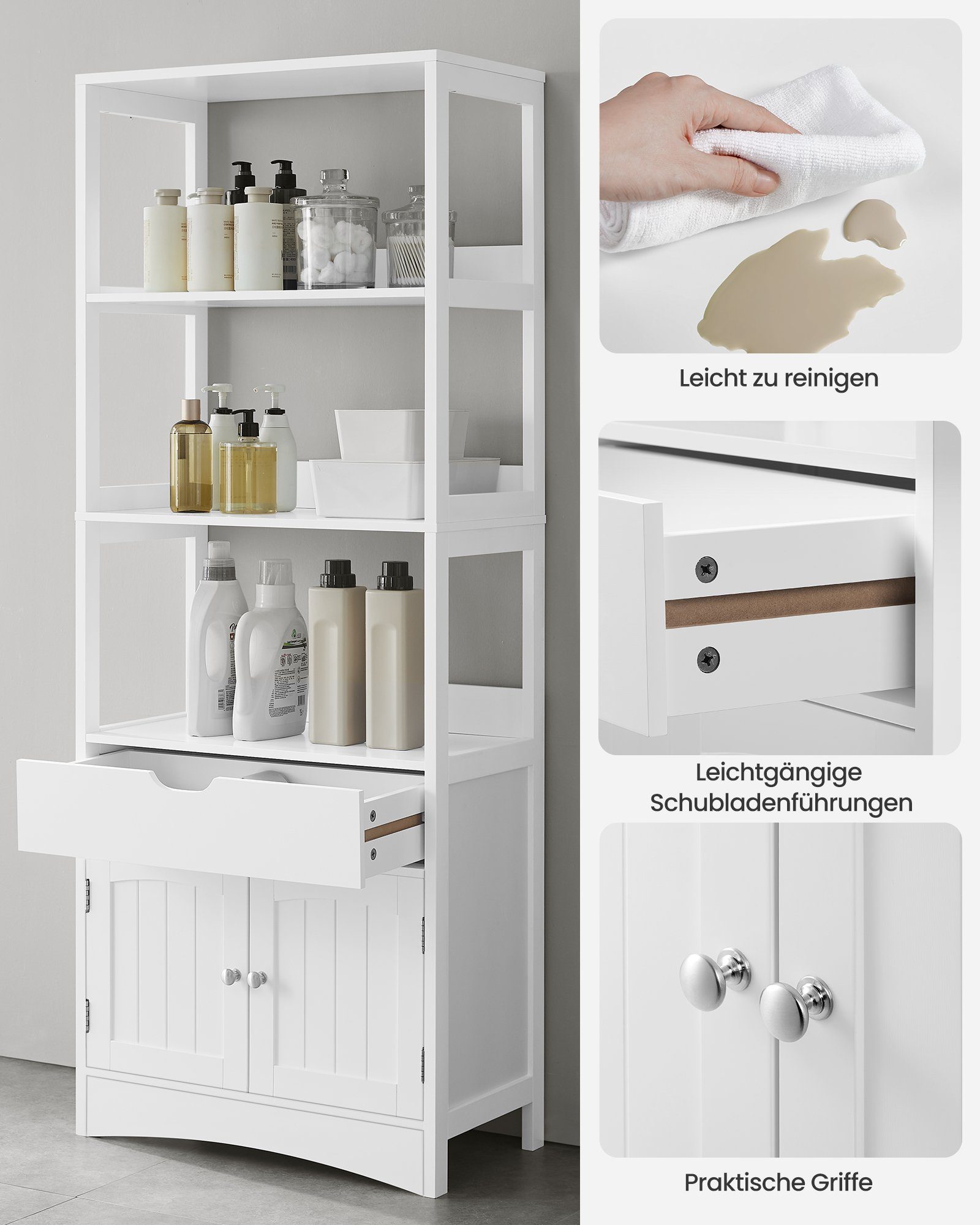 VASAGLE Badkommode, Badezimmerschrank, 60 x 32,5 x 154 cm