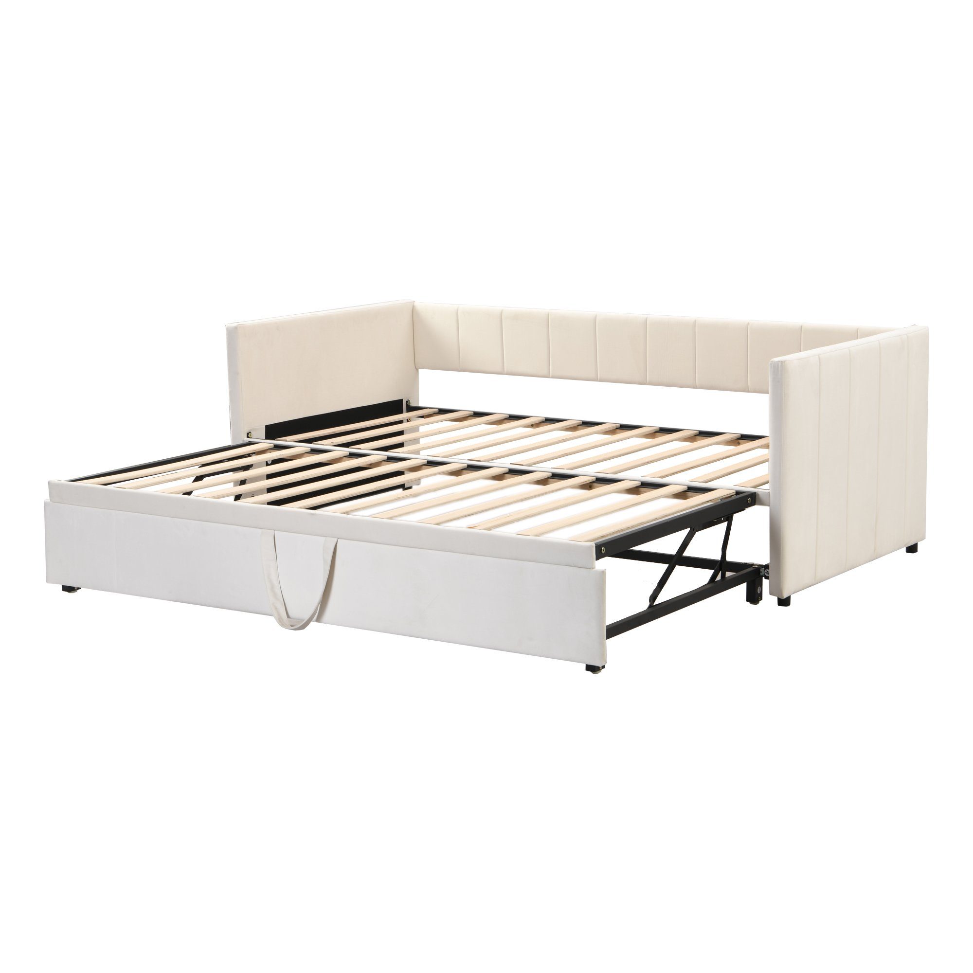 WISHDOR Polsterbett Funktionsbett Doppelbett Schlafsofa Kinderbett Bett 90/180*200 cm (Multifunktionsbett aus hautfreundlichem Samtstoff, Ausziehbares Schlafsofa mit Lattenrosten), ohne Matratze