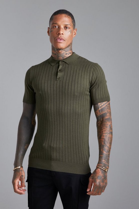 Recyceltes geripptes Muscle-Fit Poloshirt mit kurzen Ärmeln