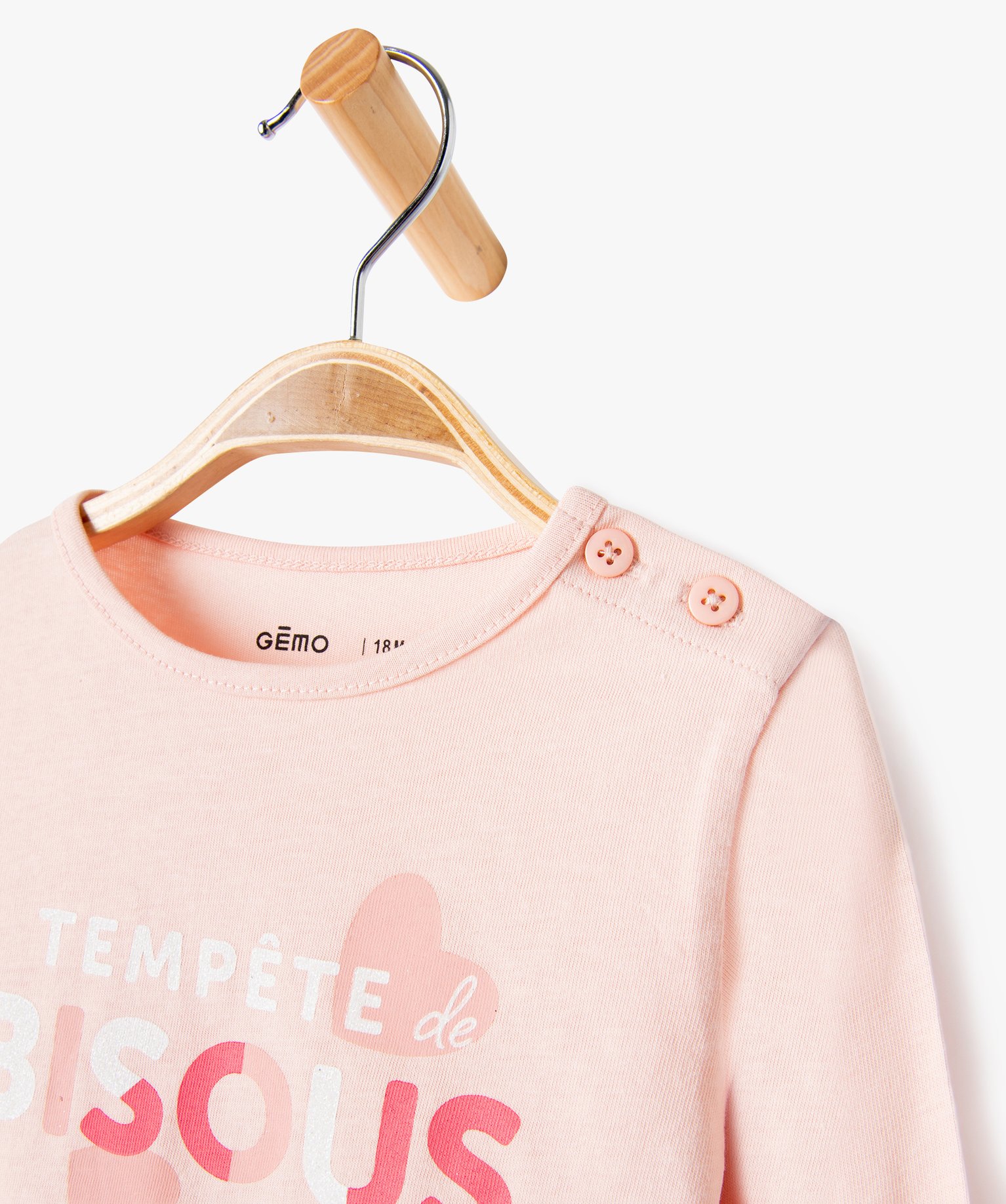 Tee-shirt à manches longues message pailleté bébé fille rose | GEMO