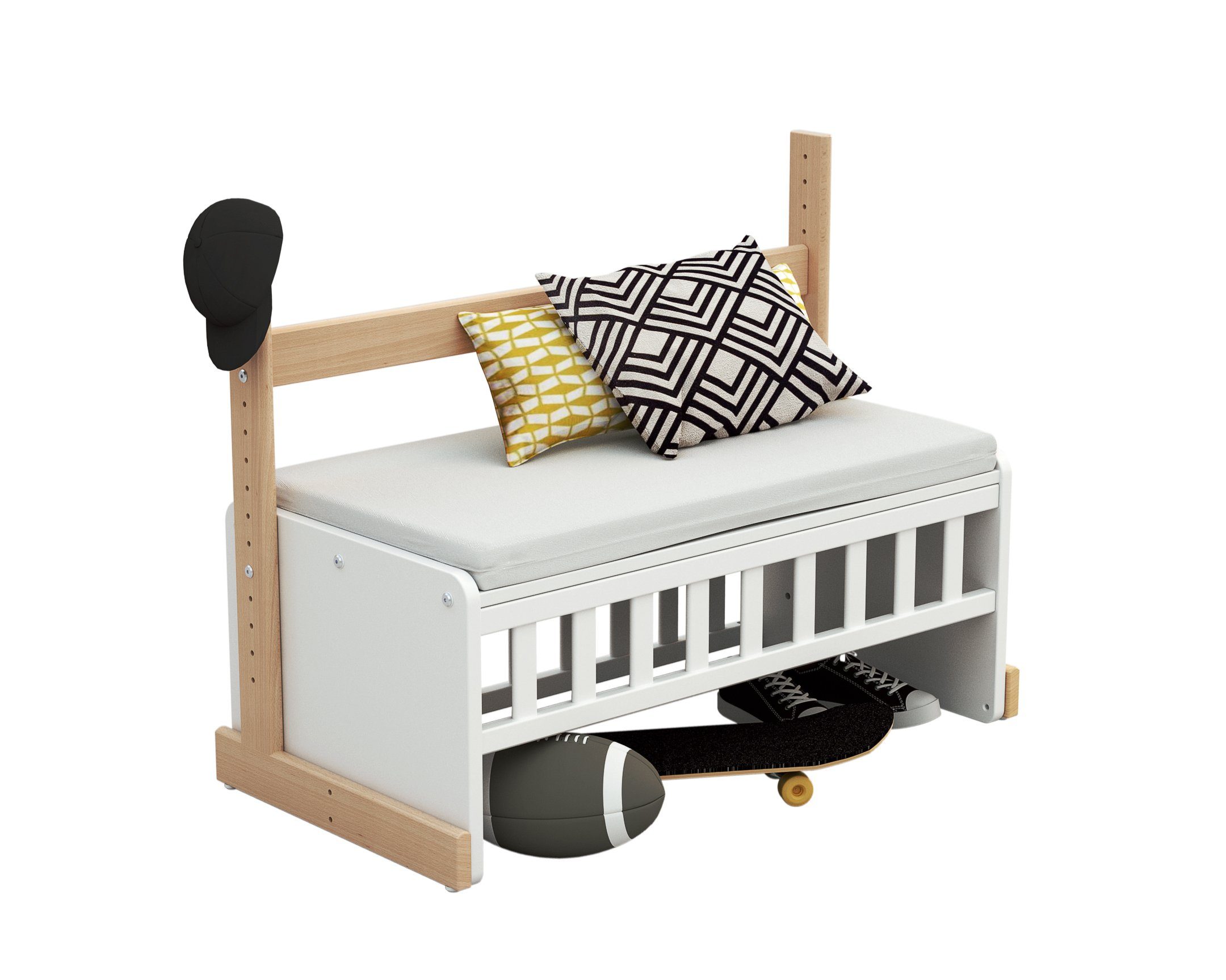 Osann Beistellbett Beistellbett 5in1, umbaubares Babybett aus Holz mit Matratze, Rollen, Gitterbett