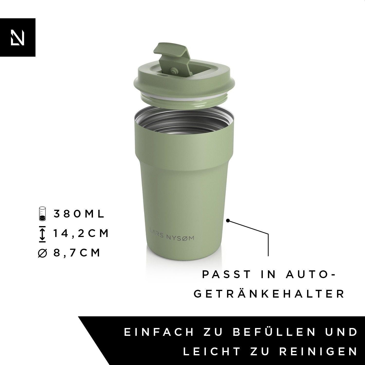 LARS NYSØM Thermobecher Bevægelse, 18/8 Edelstahl, Auslaufsicherer Travel-Mug für Kaffee und Tee unterwegs 380ml 500ml
