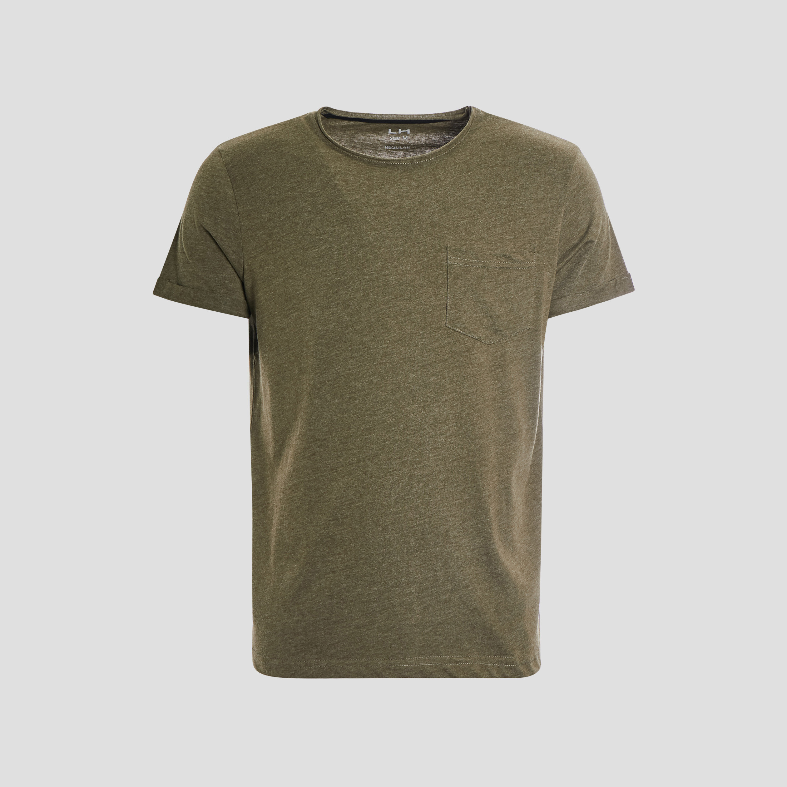 T-shirt col rond avec poche plaquée vert kaki homme | La Halle