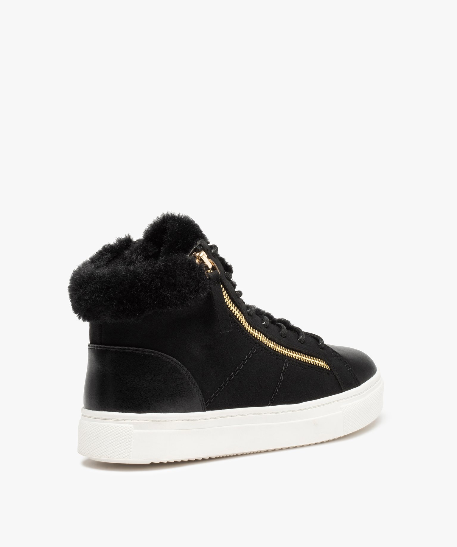 Baskets femme mid-cut unies à col fourré noir | GEMO