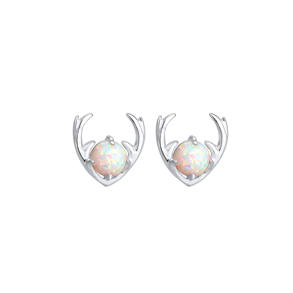Elli Elli Boucles d'Oreilles Femme Motif de Bois de Cervidé avec Opale Synthétique en  Boucles d'oreilles