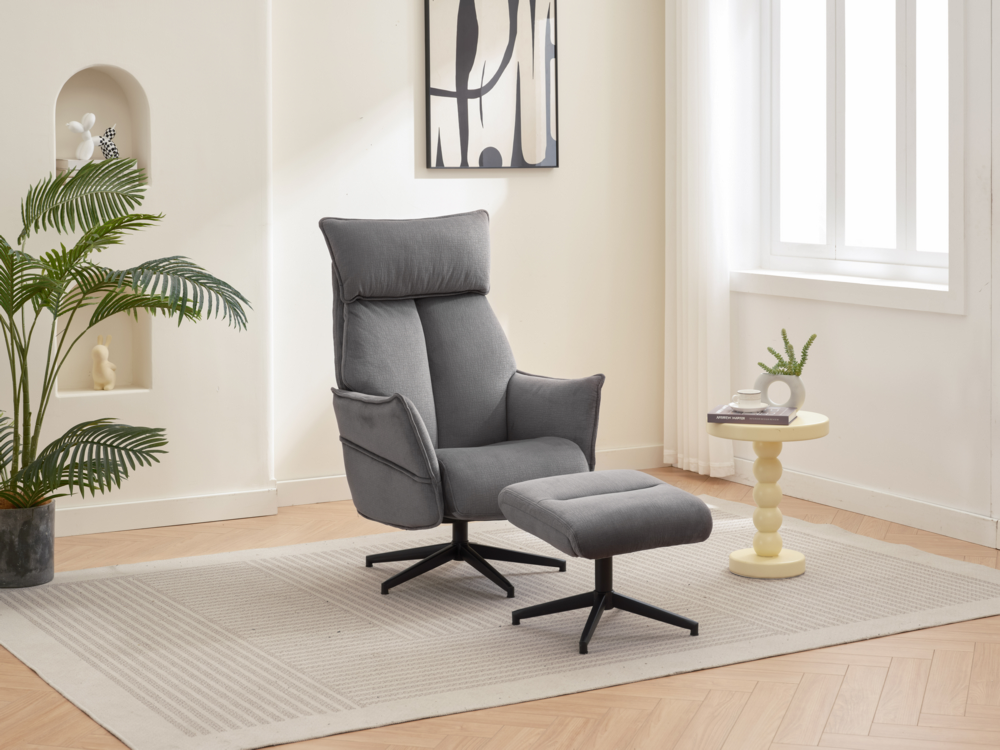 Happy Home Happy Home gepolsteter Relaxsessel mit Hocker HWP60-DGR dunkelgrau
