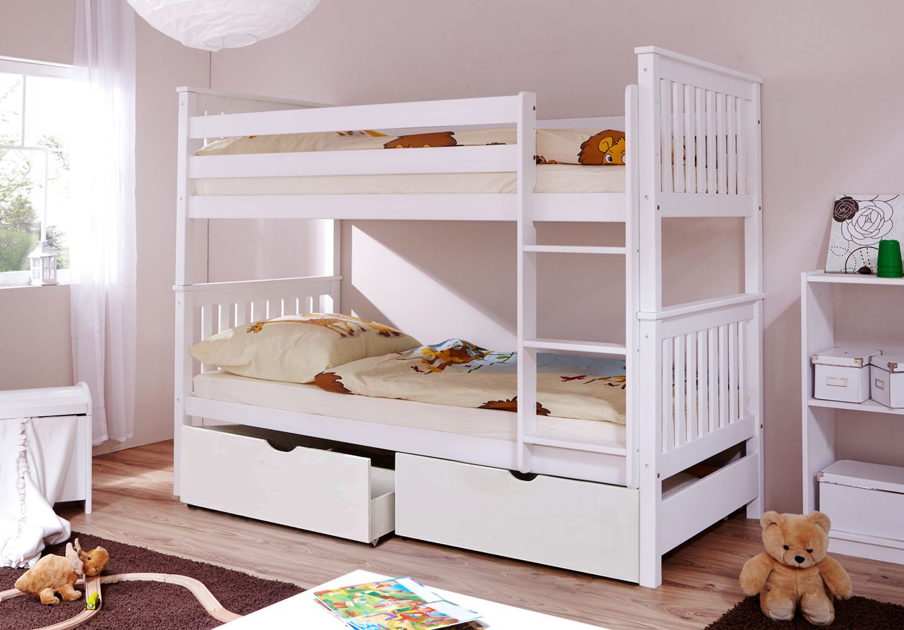 Ticaa Etagenbett Sammy weiß Var 4 - mit 2er Schubkästen -