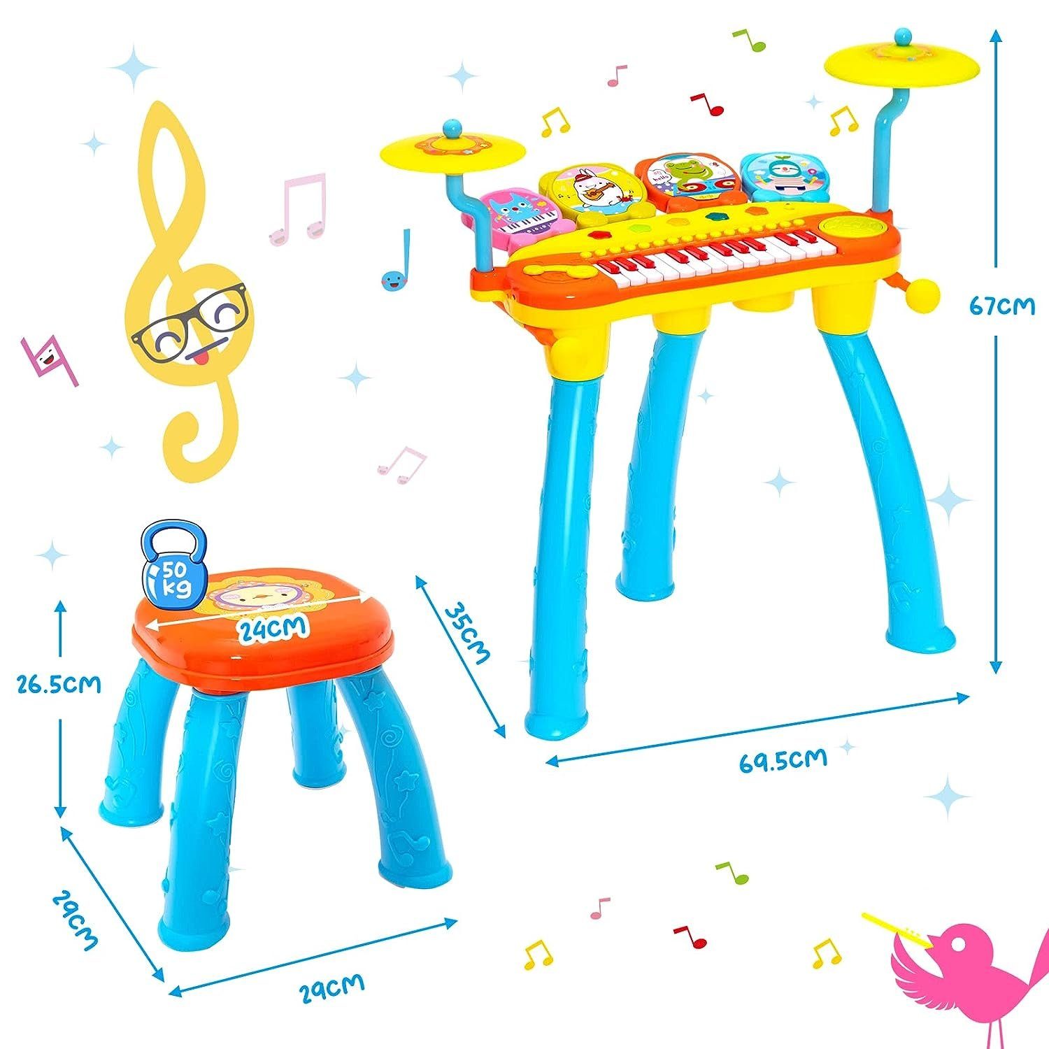 KOMFOTTEU Keyboard Kinder, mit Lichtern & Soundeffekten