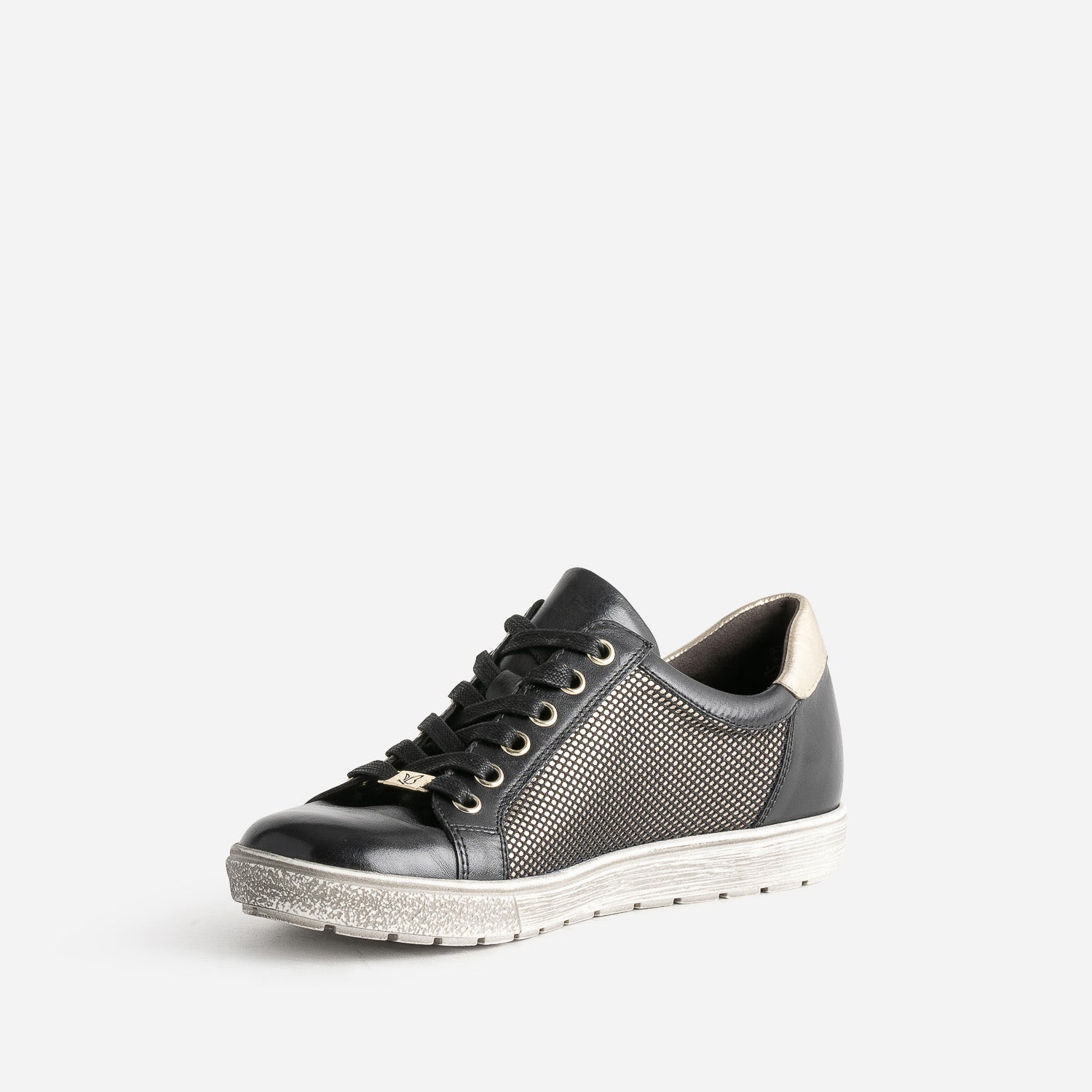 Tennis CAPRICE noire en cuir détails dorés