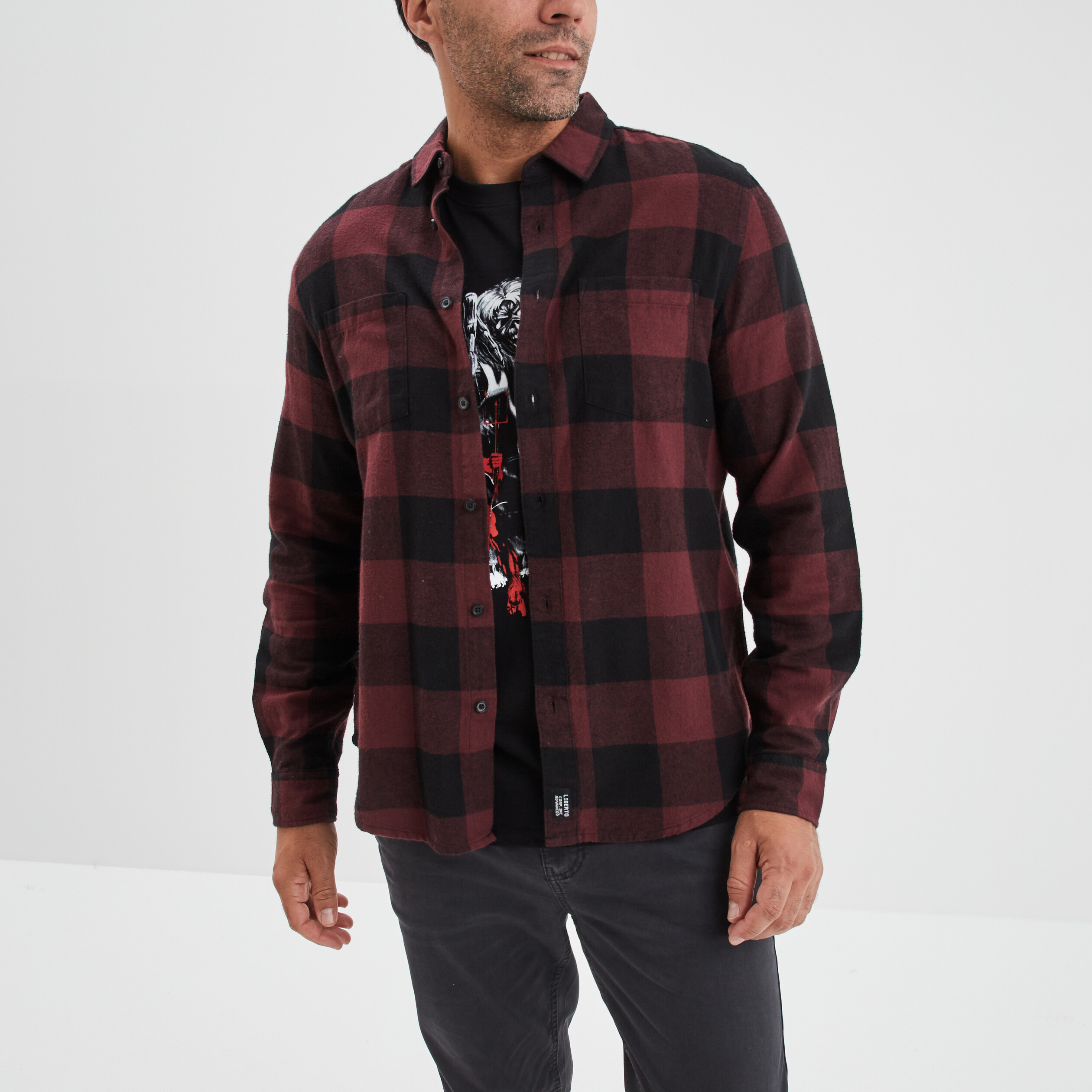 Chemise droite manches longues bordeaux homme | La Halle