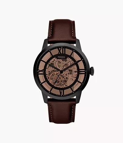 Fossil Herrenuhr Townsman Automatik Leder Dunkelbraun