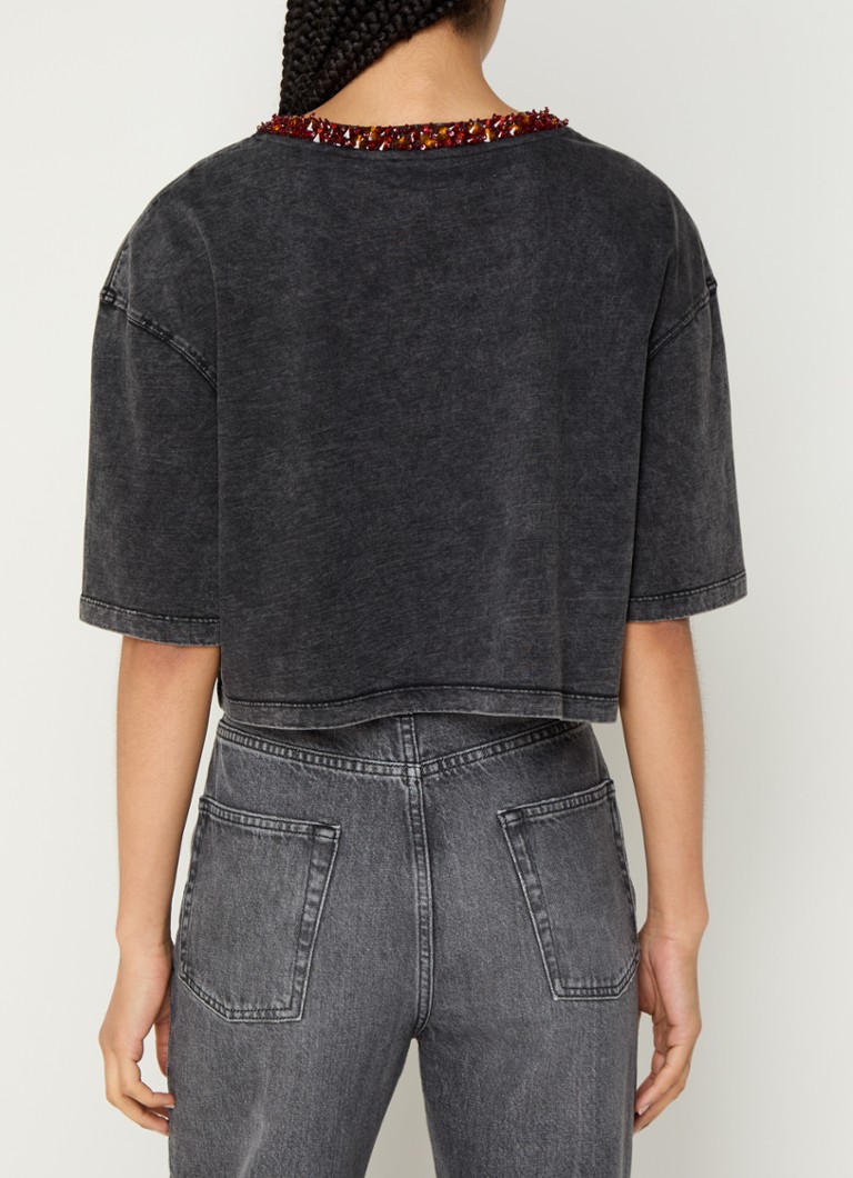 Sandro Cropped T-shirt with rhinestones and washed finish