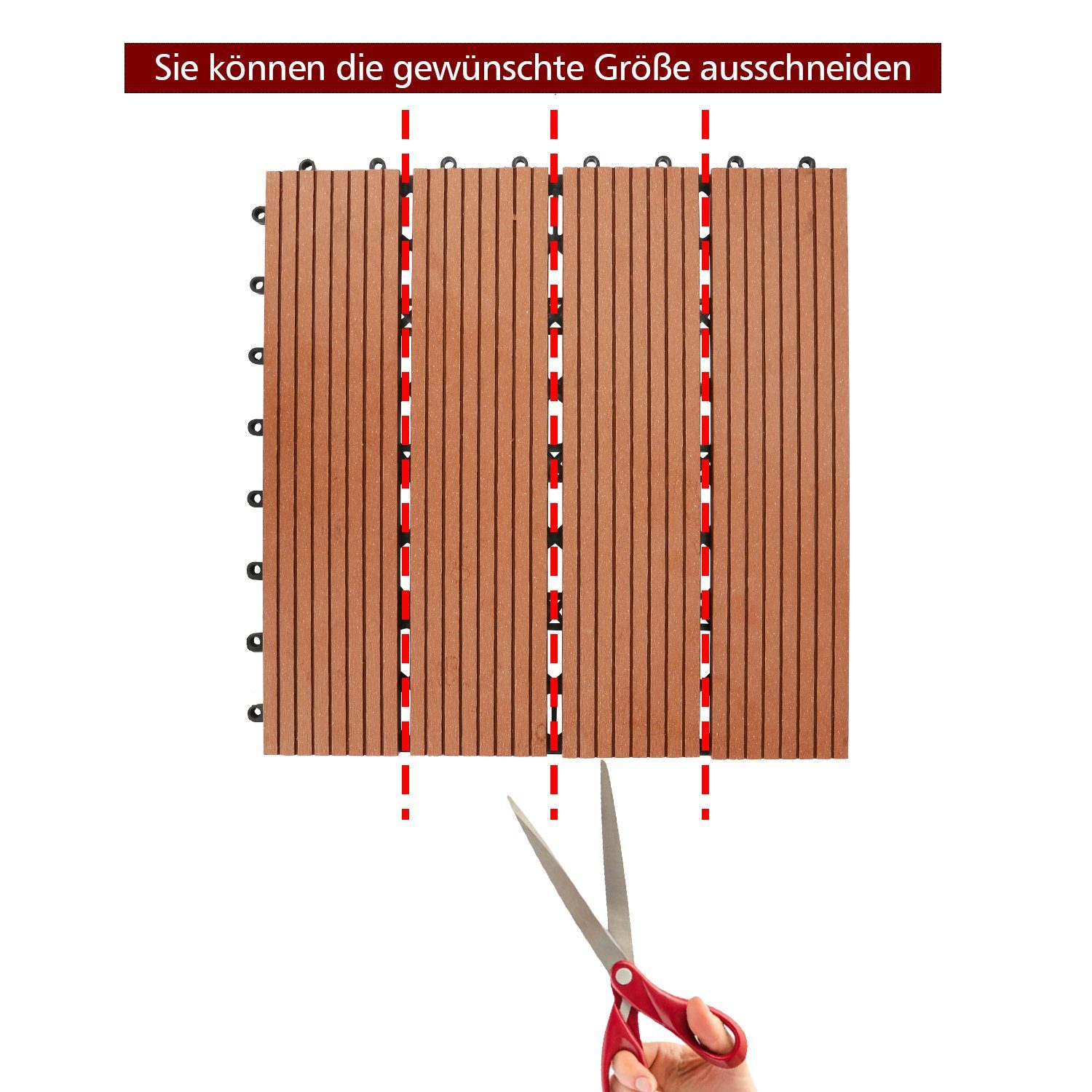 Gimisgu Holzfliesen WPC Fliesen 12 Stück 2m² 60x30 cm Terrassendielen Holzfliesen, mit klicksystem für Terrassen und Balkon
