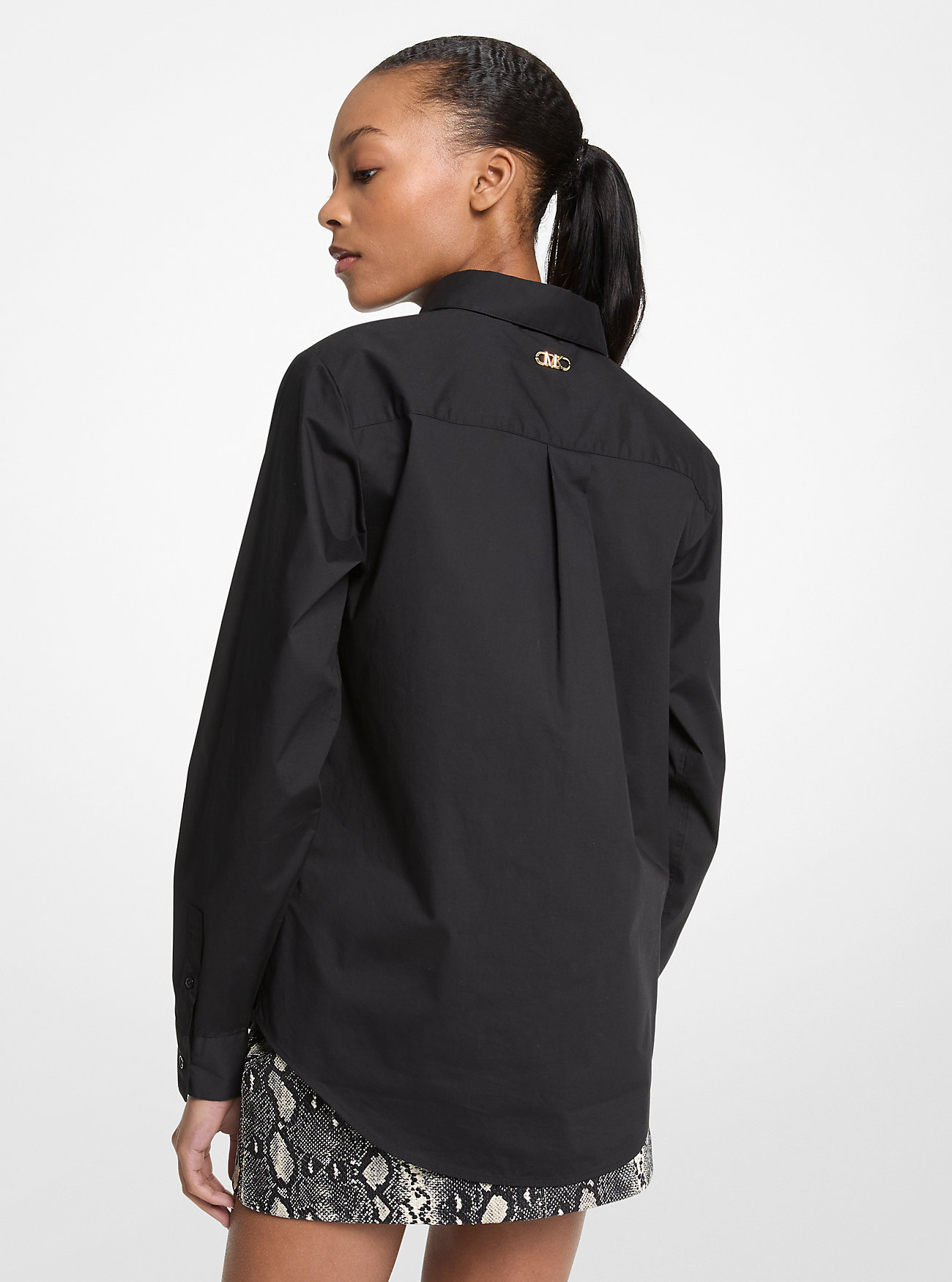 Stretch Cotton Poplin Shirt - BLACK