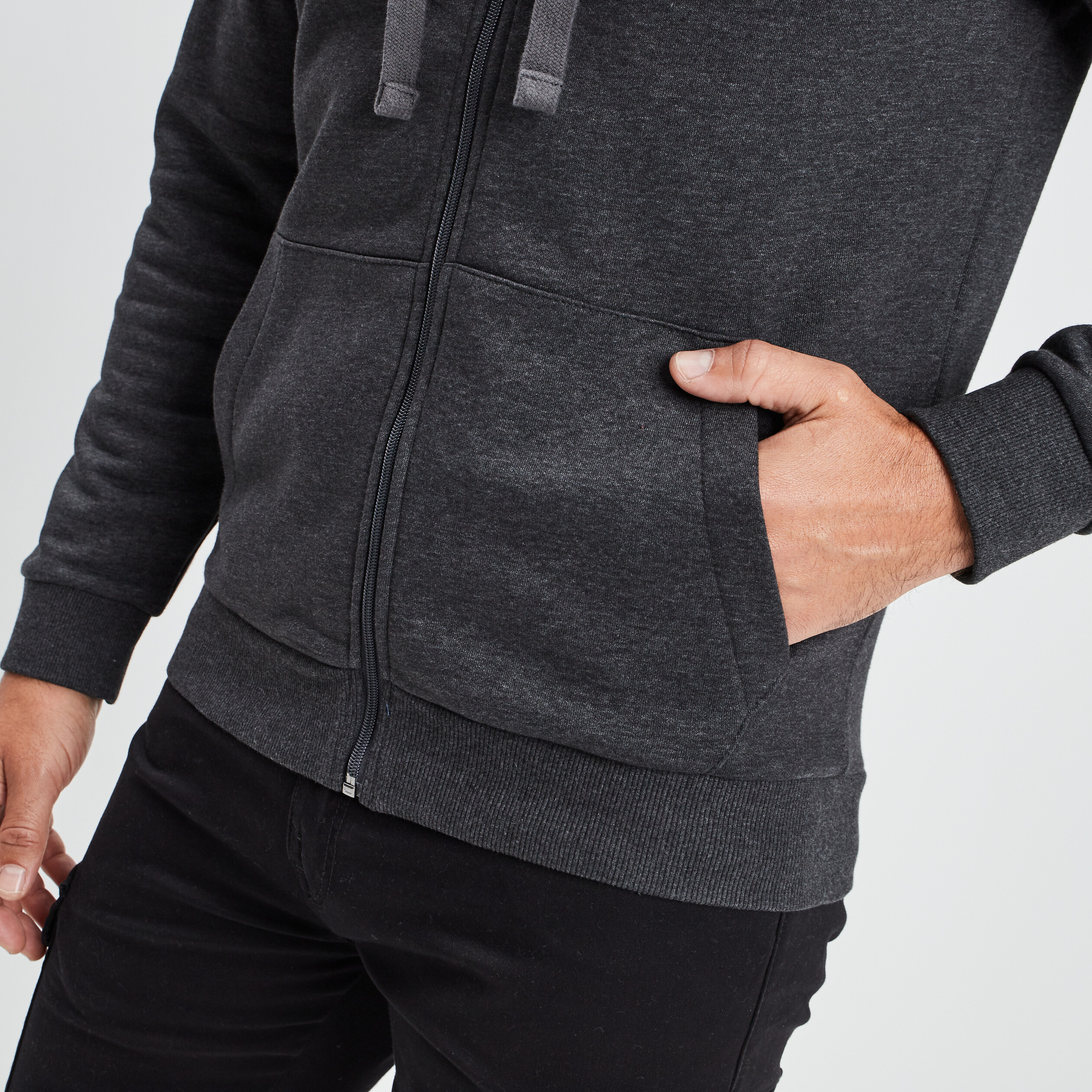 Sweat zippé molleton à capuche gris foncé homme | La Halle