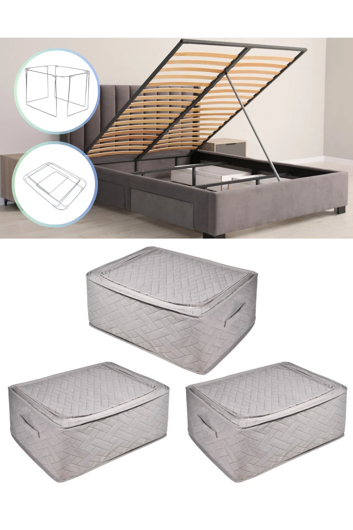 Seryat  3-teiliger Mehrzweck-Organizer mit Stahlrahmen für Schlafsofa und Untergestell – Drahtaufbewahrung 40 x 50 x 20 cm