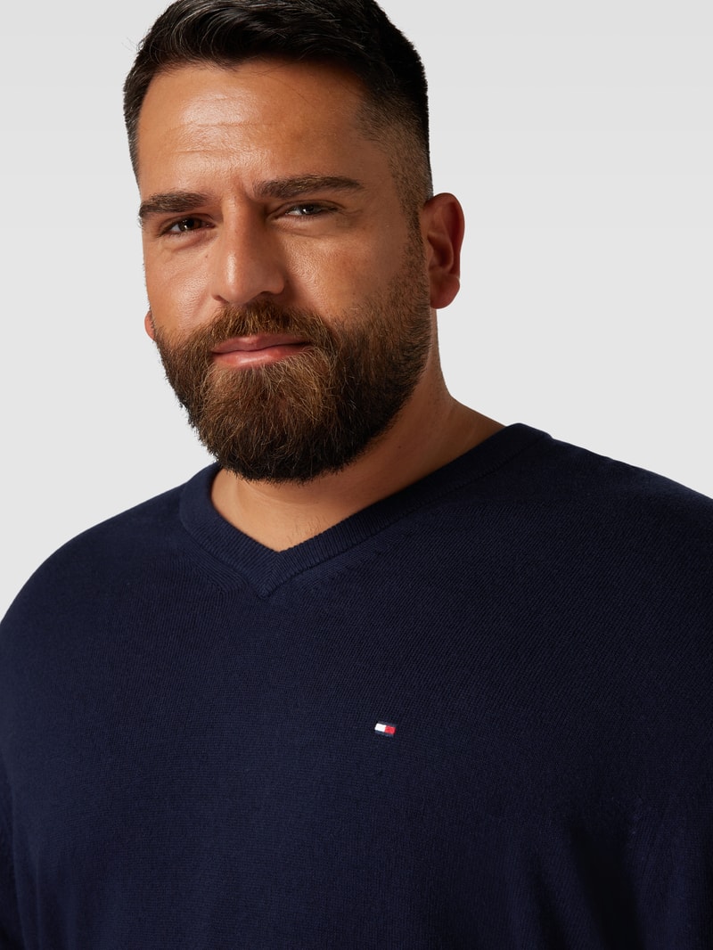 PLUS SIZE Strickpullover mit Logo-Stitching Modell 'PIMA' in marineblau