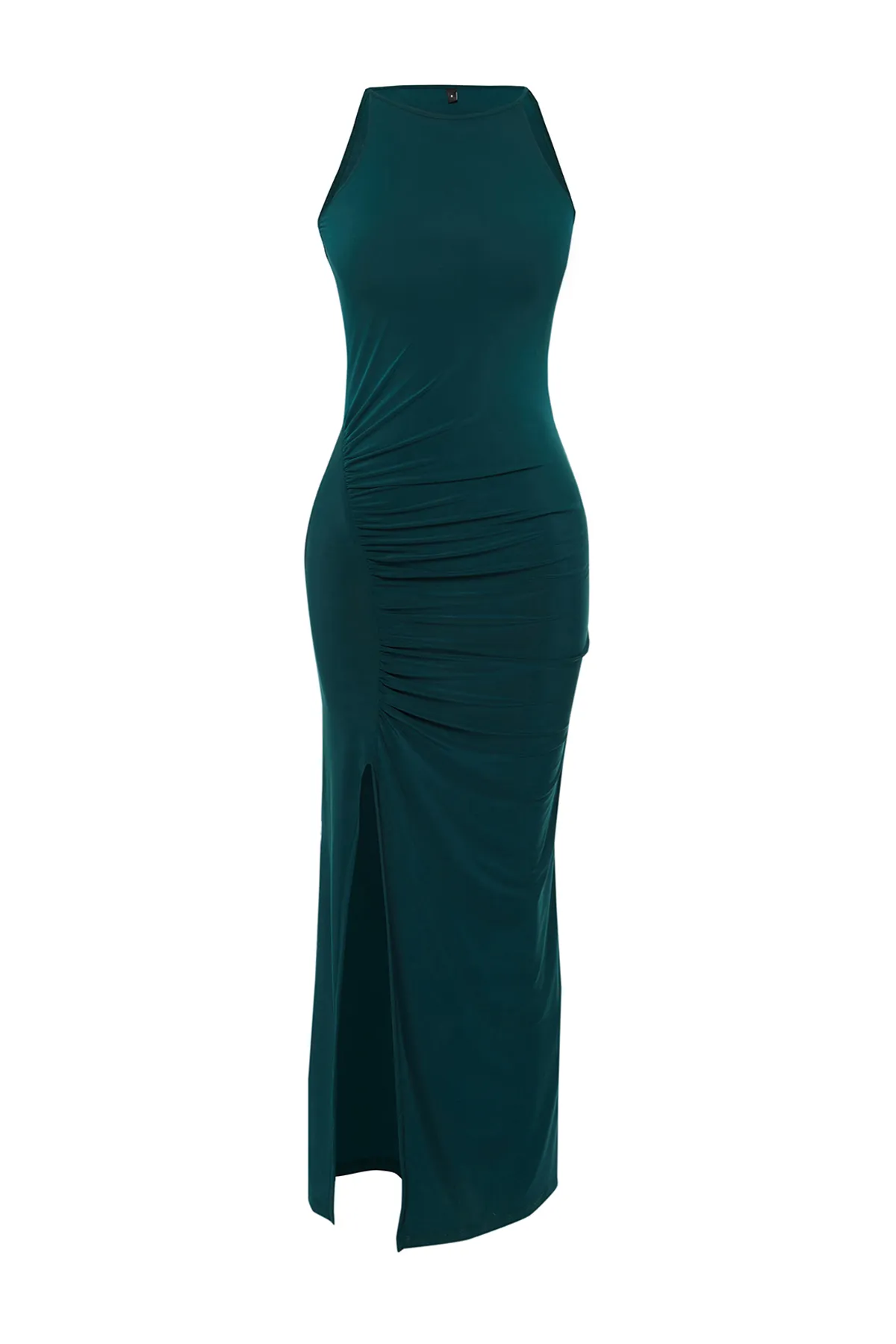 Trendyol Collection  Smaragdgrünes, eng anliegendes, flexibles Neckholder-Bleistiftkleid mit drapiertem Schnitt in limitierter Auflage TWOSS24EL00557