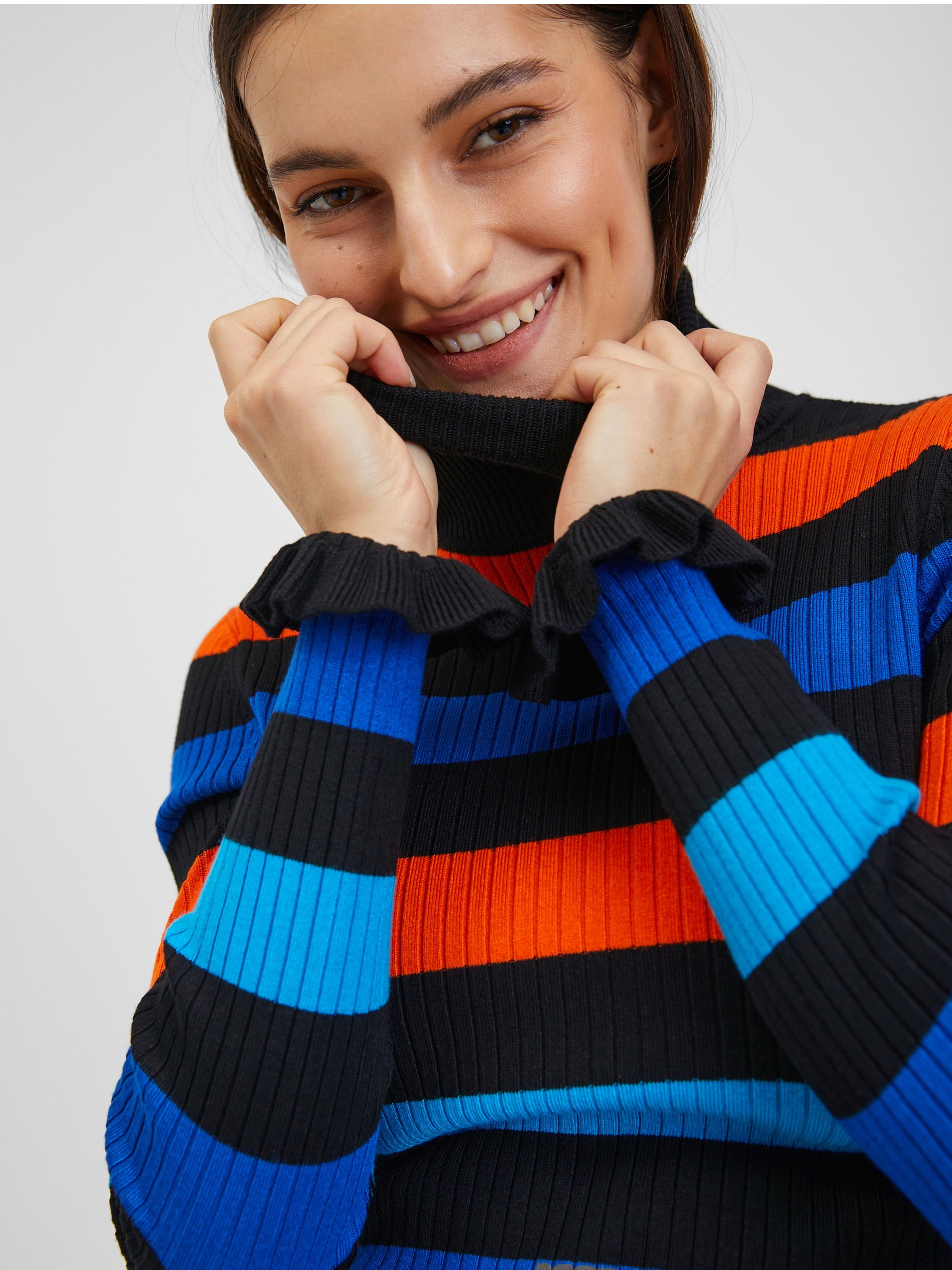 Orange und blau gestreifte Damen-Strickjacke ORSAY