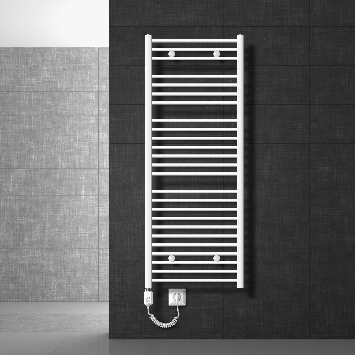 ECD Germany Badheizkörper Elektrisch mit Heizstab 1200W, 600x1500mm Weiß