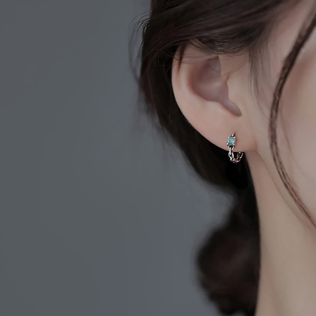 POCHUMIDUU Paar Ohrhänger 925 Sterling Silber Blau CZ Hoop Ohrringe (2-tlg., Link Hoop Ohrringe Retro Huggie Hoop Ohrringe), für Frauen Teenager Mädchen