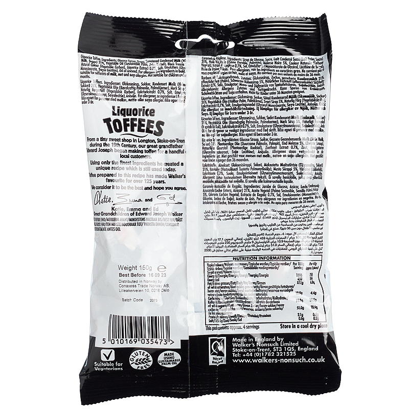 Walkers Toffees 150 g Liquorice Walkers