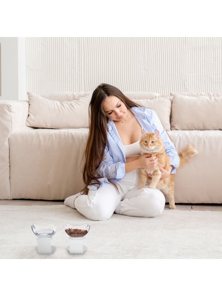 relaxdays 2 x Katzennapf in Weiß/ Transparent -  (B)13 x (H)15 x (T)15 cm günstig kaufen onesize