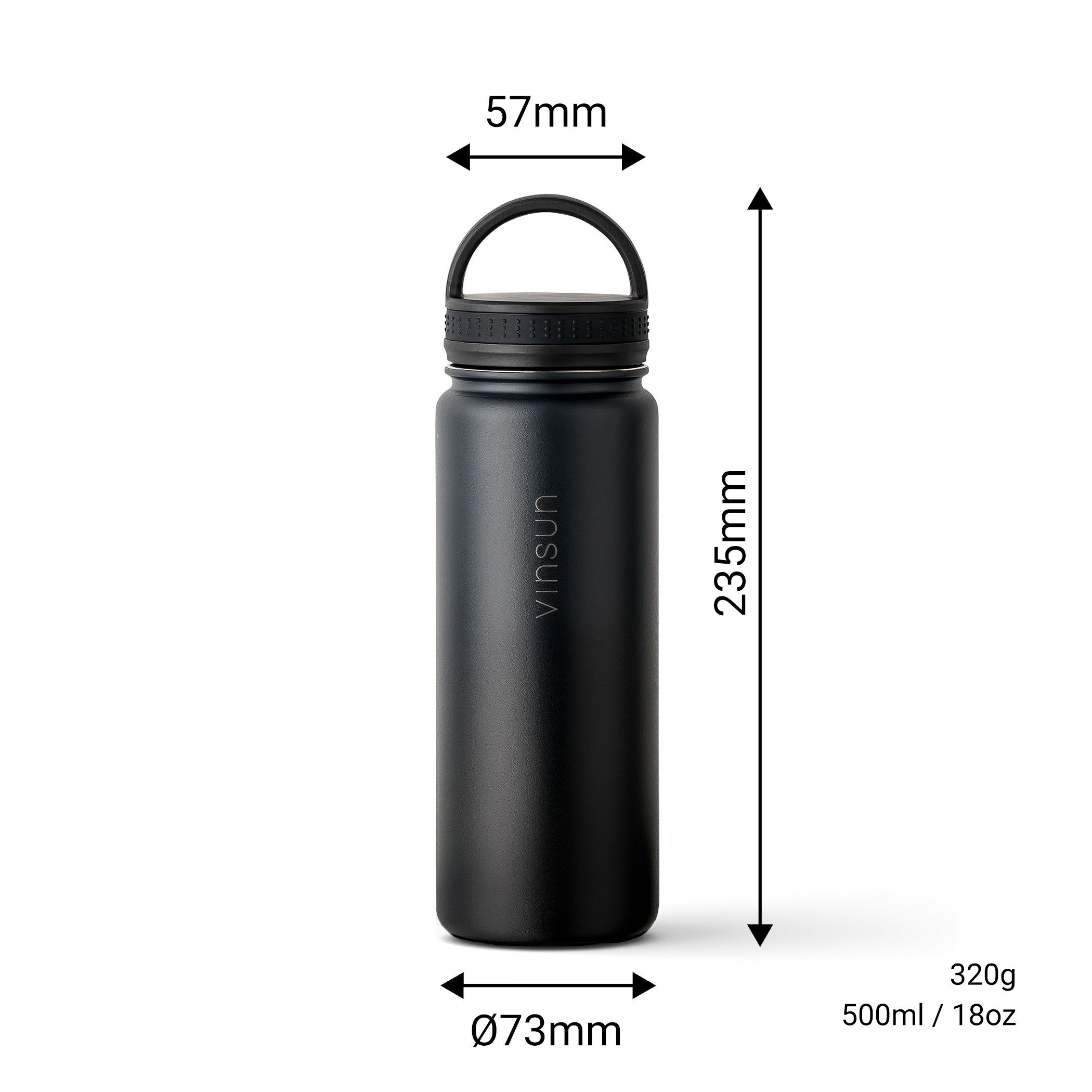 Vinsun Trinkflasche Edelstahl Trinkflasche 500ml, Kohlensäure geeignet, Wasserflasche, BPA frei, auslaufsicher, bruchsicher, Geruchs- und Geschmacksneutral