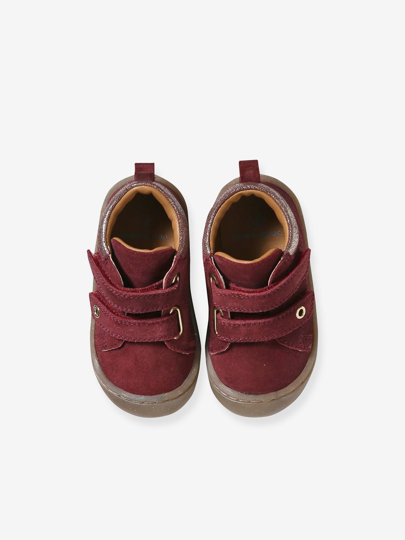 Bottillons scratchés cuir souple bébé premiers pas bordeaux