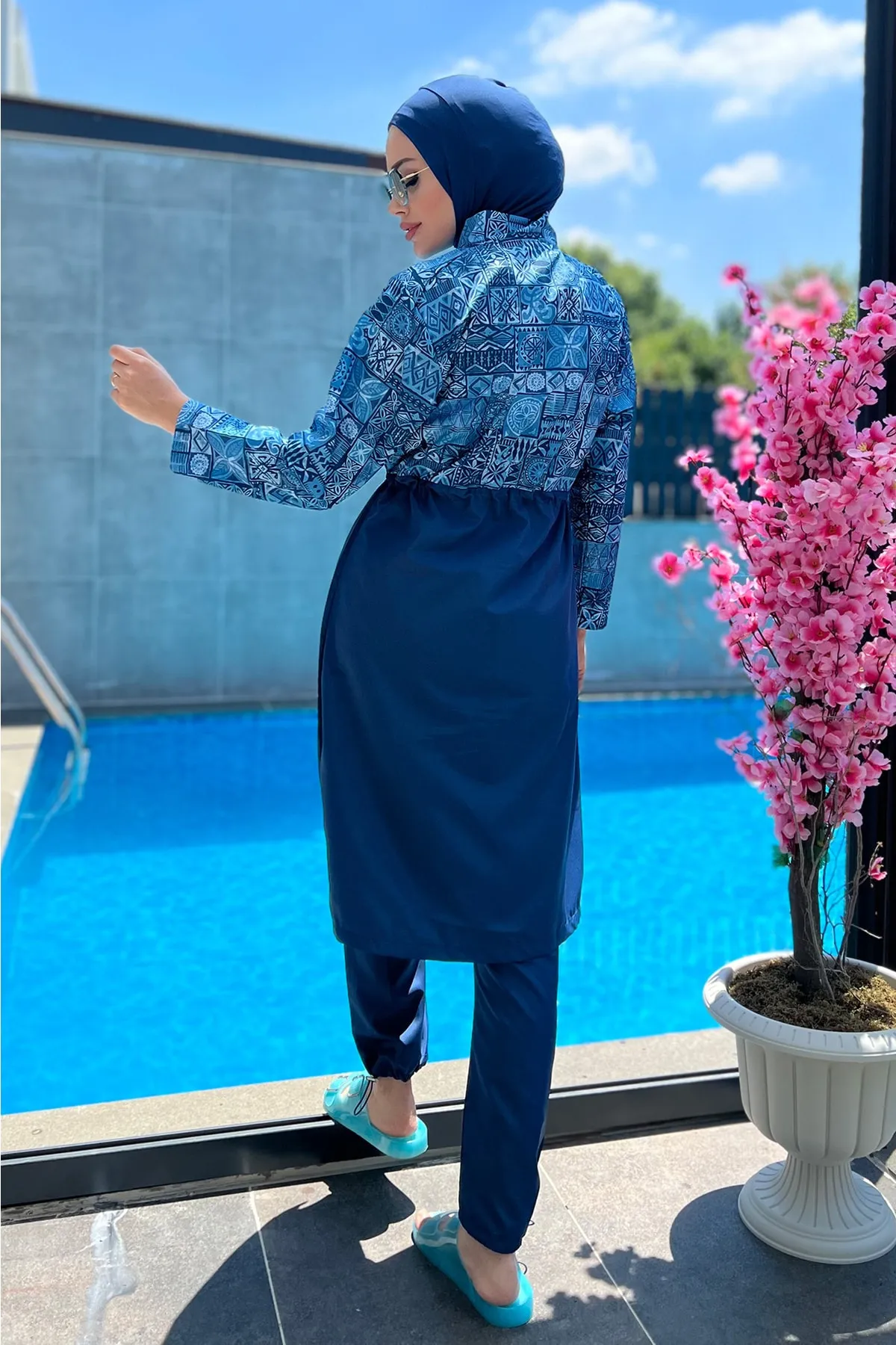 Remsa Mayo  Vollständig bedeckter Hijab-Badeanzug mit Fallschirmmuster, Fliesenmuster R040 Rabia