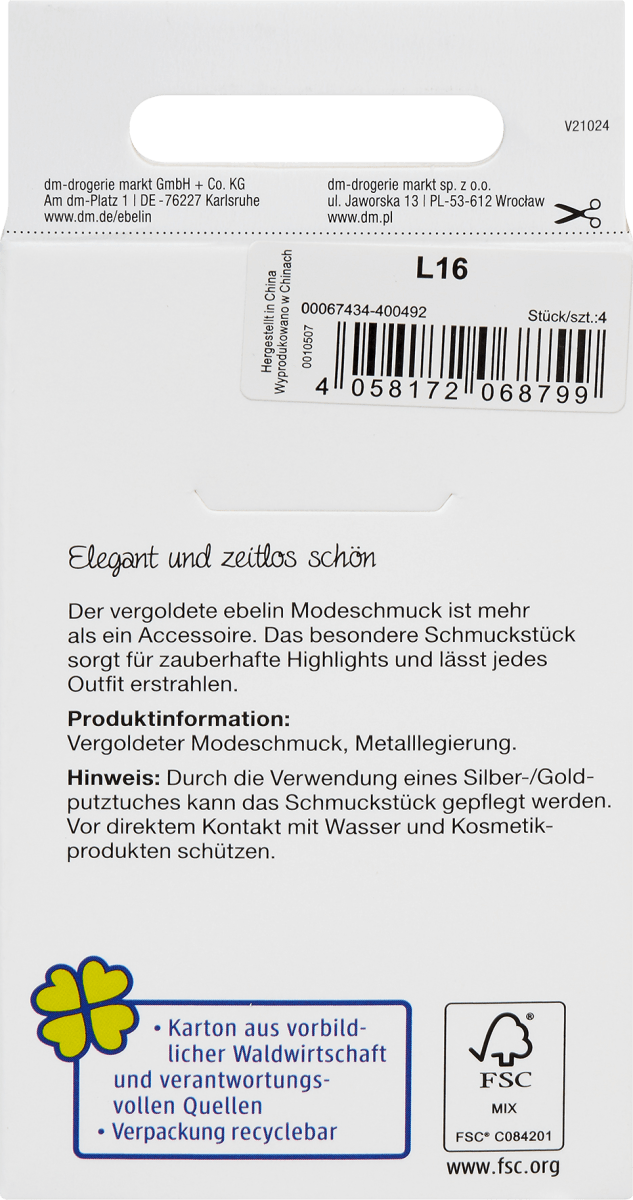 Ohrstecker vergoldeter Modeschmuck, 4 St